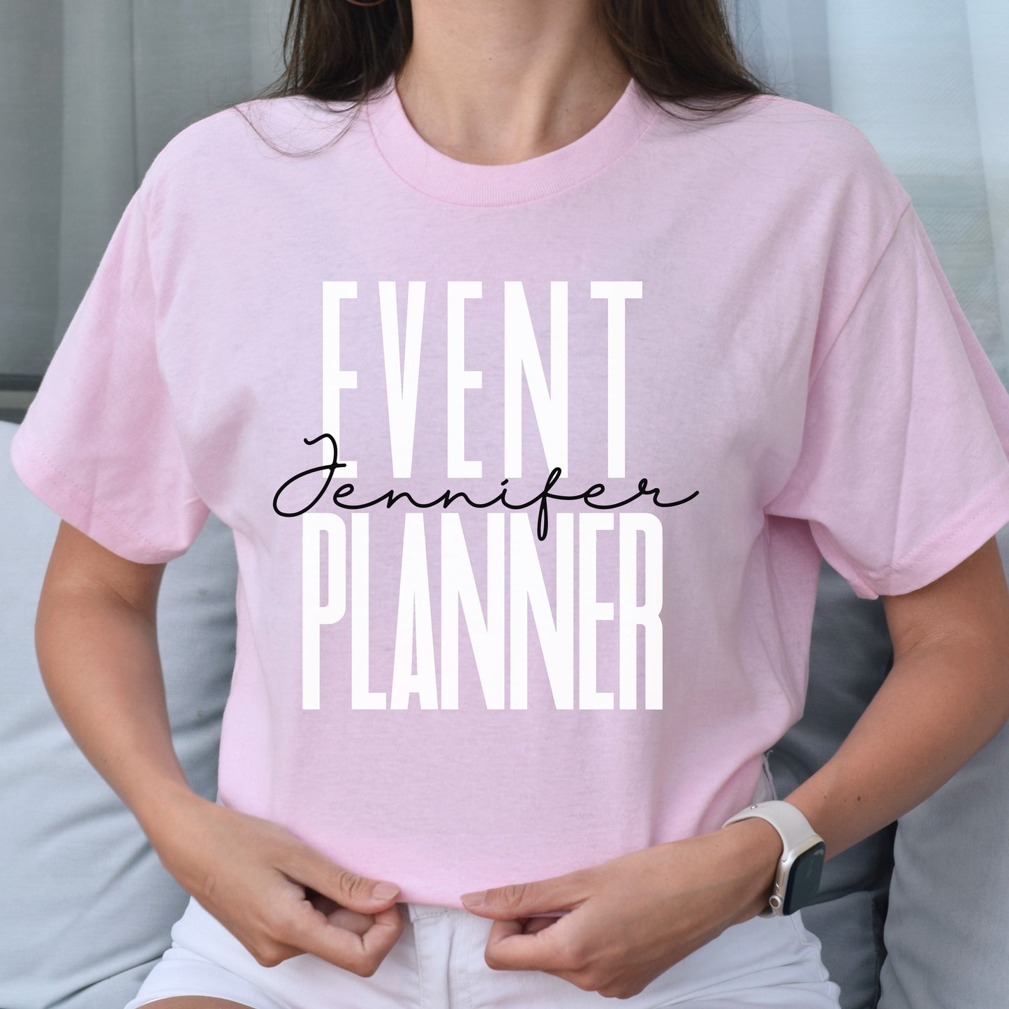 Personalized Event planner Unisex T-shirt Custom Name Wedding planner Sand Blue Pink-Light Pink-Family-Gift-Planet