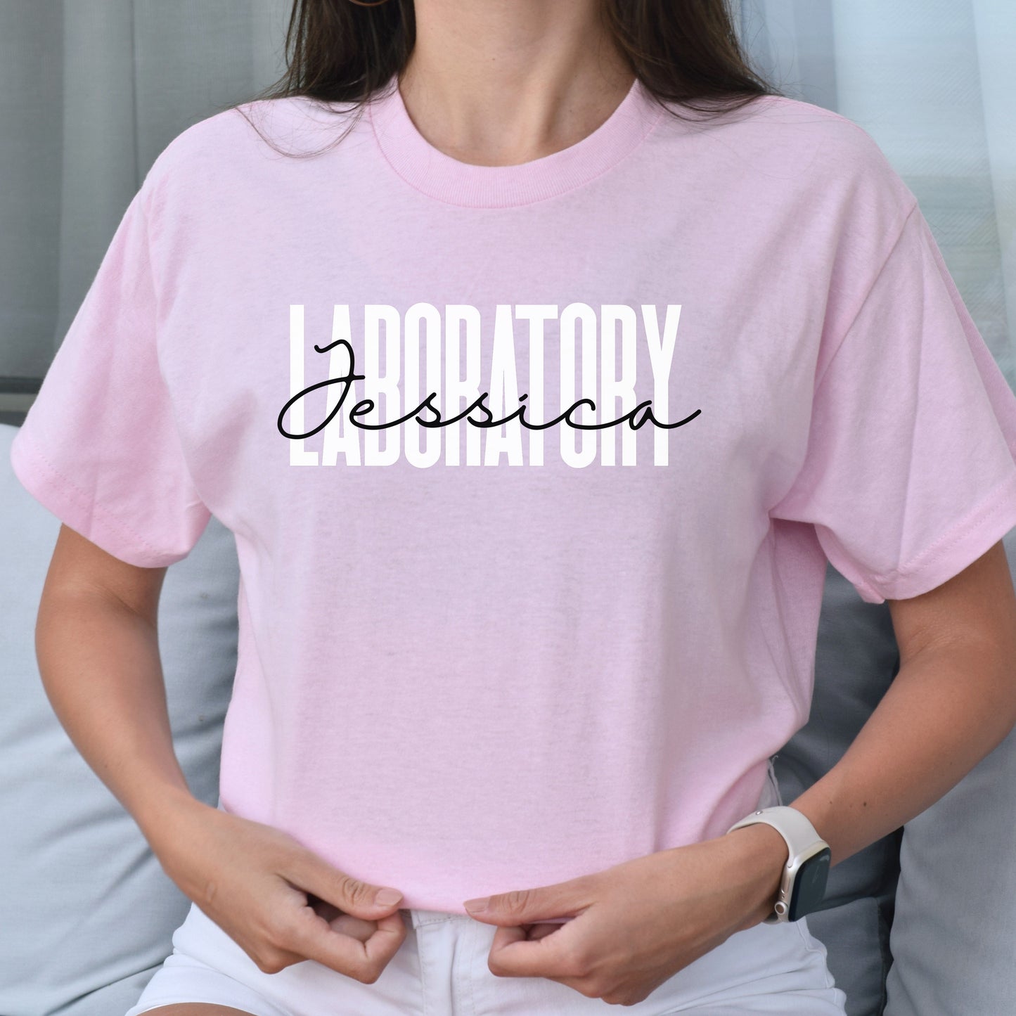 Kickboxing Laboratory Unisex T-shirt Custom Name Lab tech Sand Blue Pink-Light Pink-Family-Gift-Planet