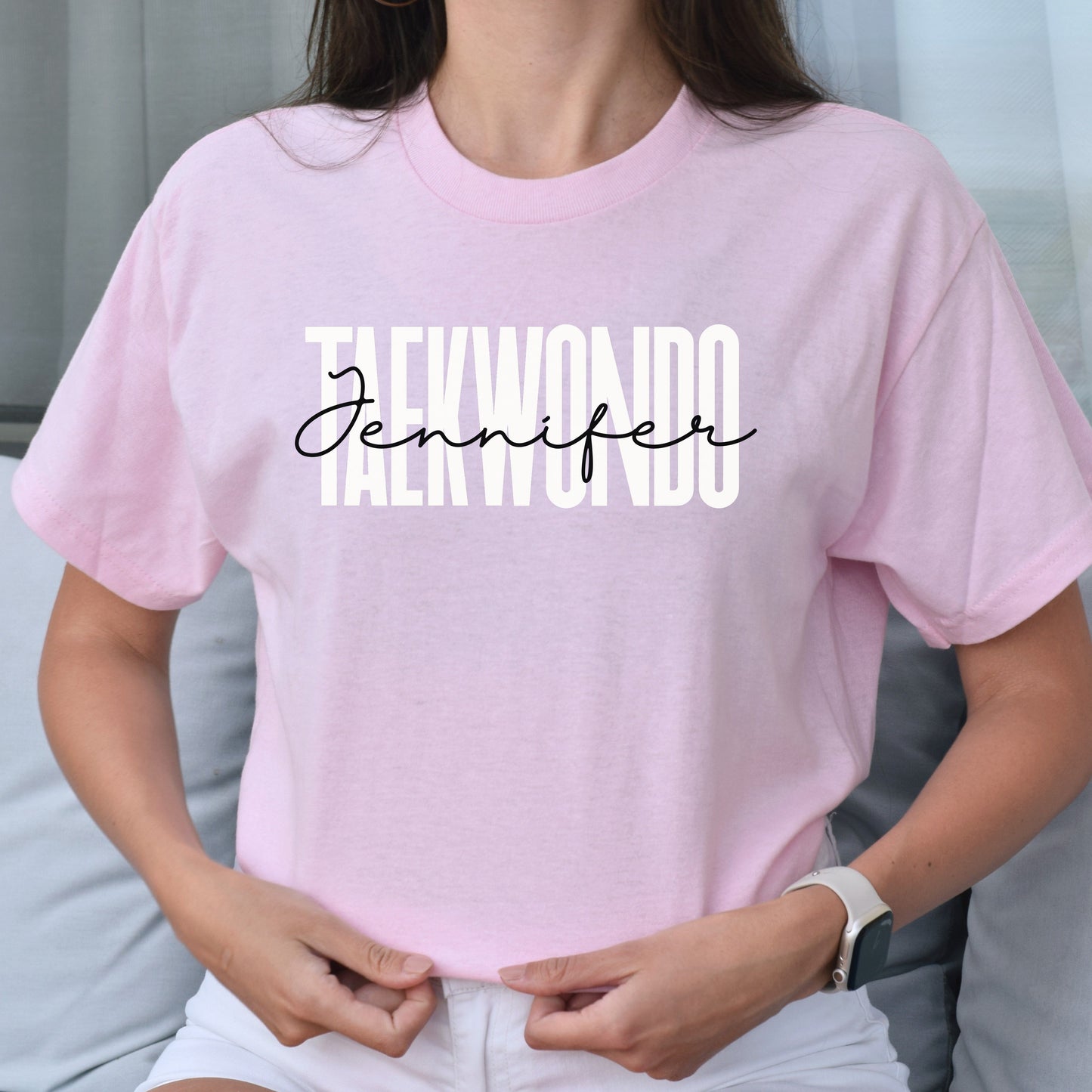 Personalized Taekwondo T-shirt gift Custom name Taekwondo Korean Martial Arts Unisex Tee Sand Pink Light Blue-Light Pink-Family-Gift-Planet