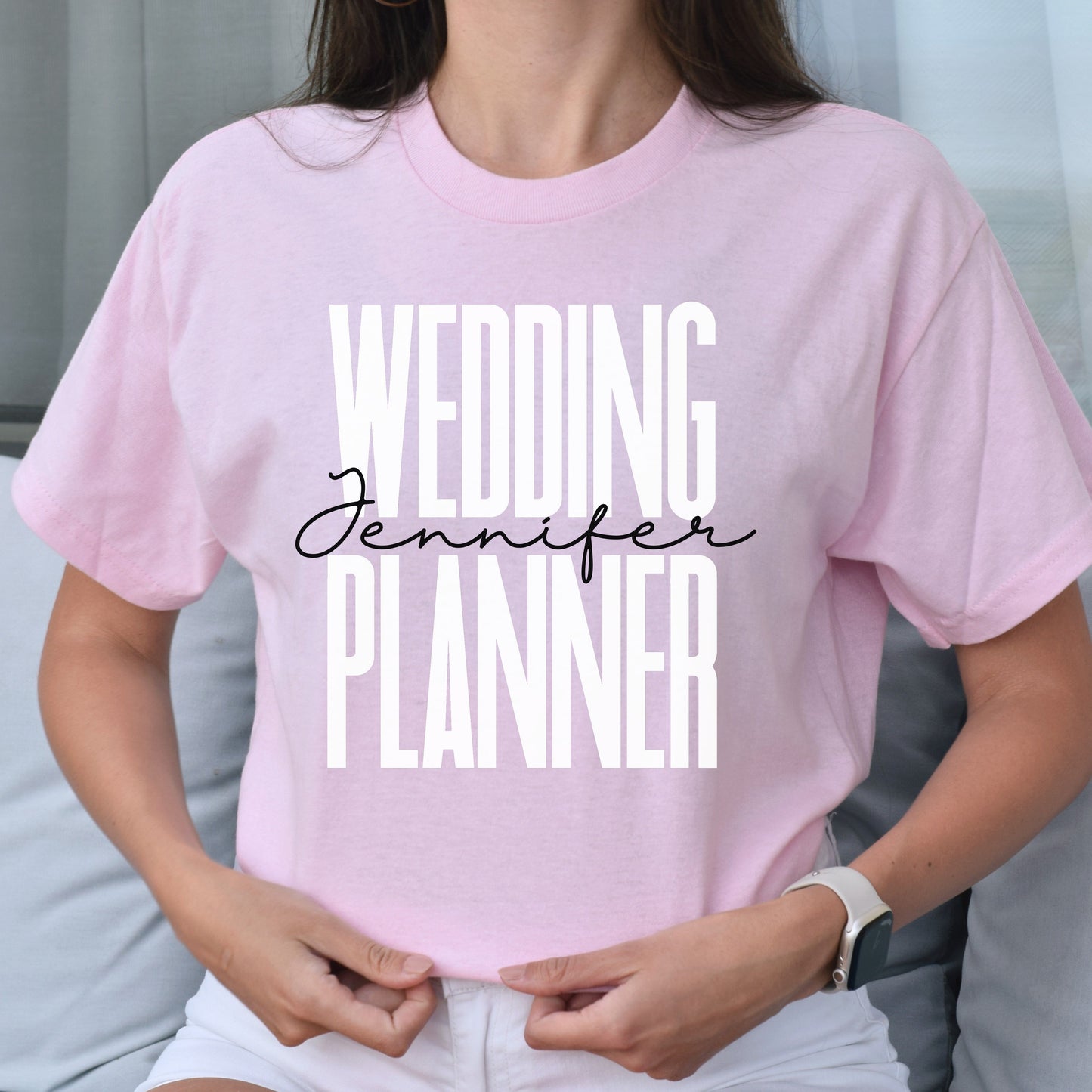 Personalized Wedding planner T-shirt gift Custom name Event organizer Unisex Tee Sand Pink Light Blue-Light Pink-Family-Gift-Planet