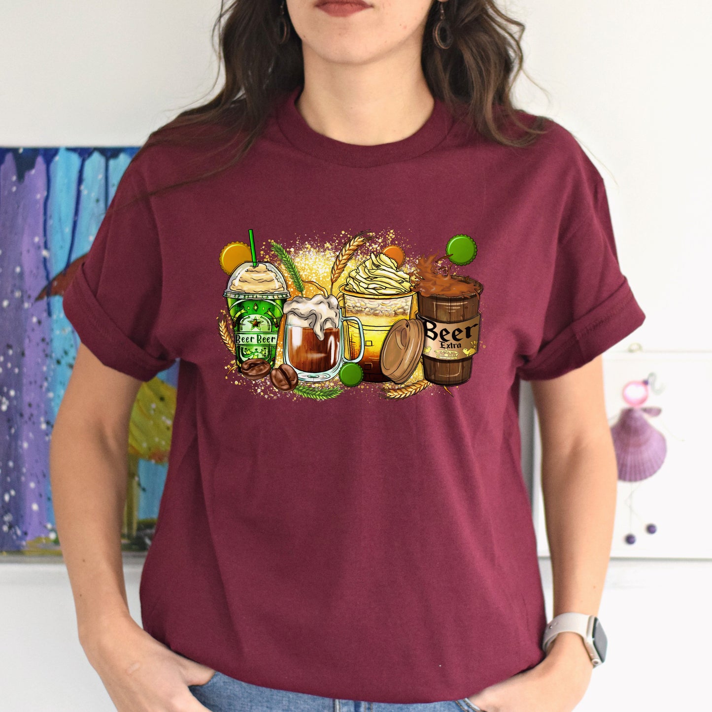 Beer coffee cups unisex tshirt beer and coffee lover S-5XL-Family-Gift-Planet