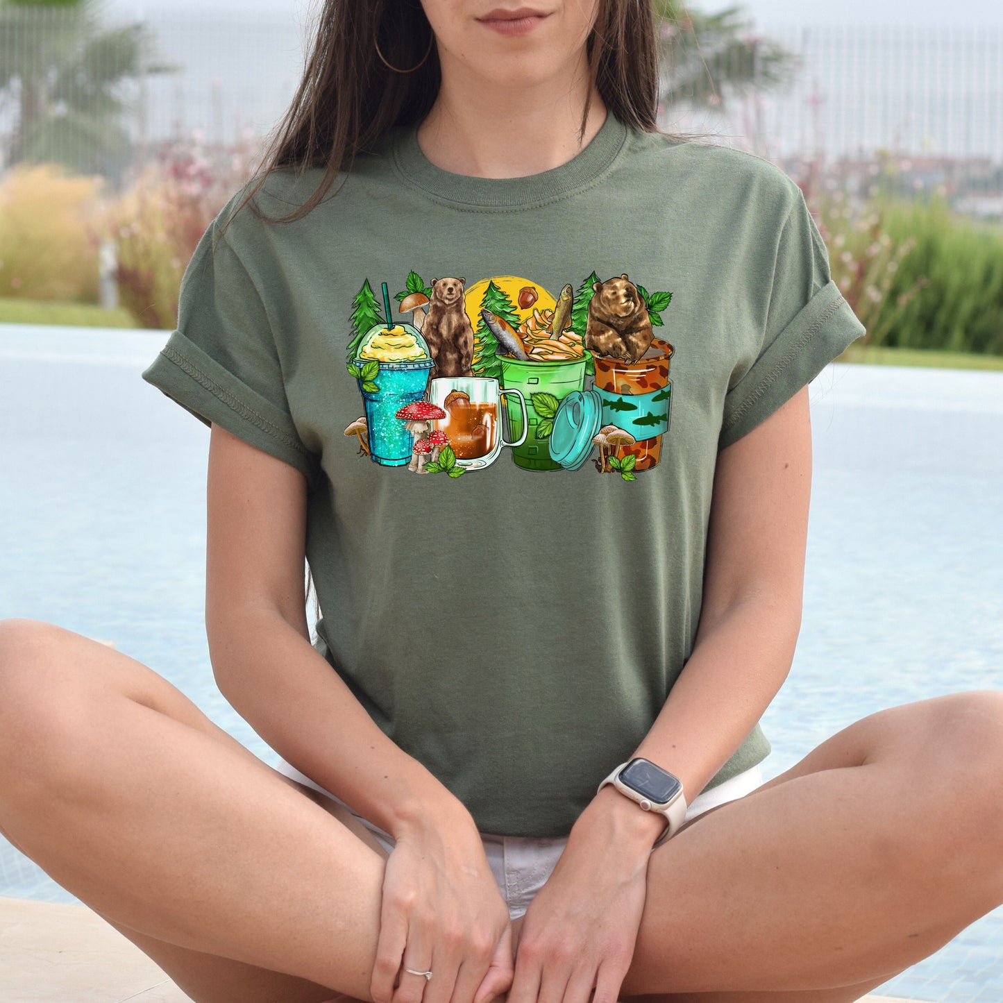 Bear and coffee cups unisex tshirt forest hunter tee S-5XL-Family-Gift-Planet