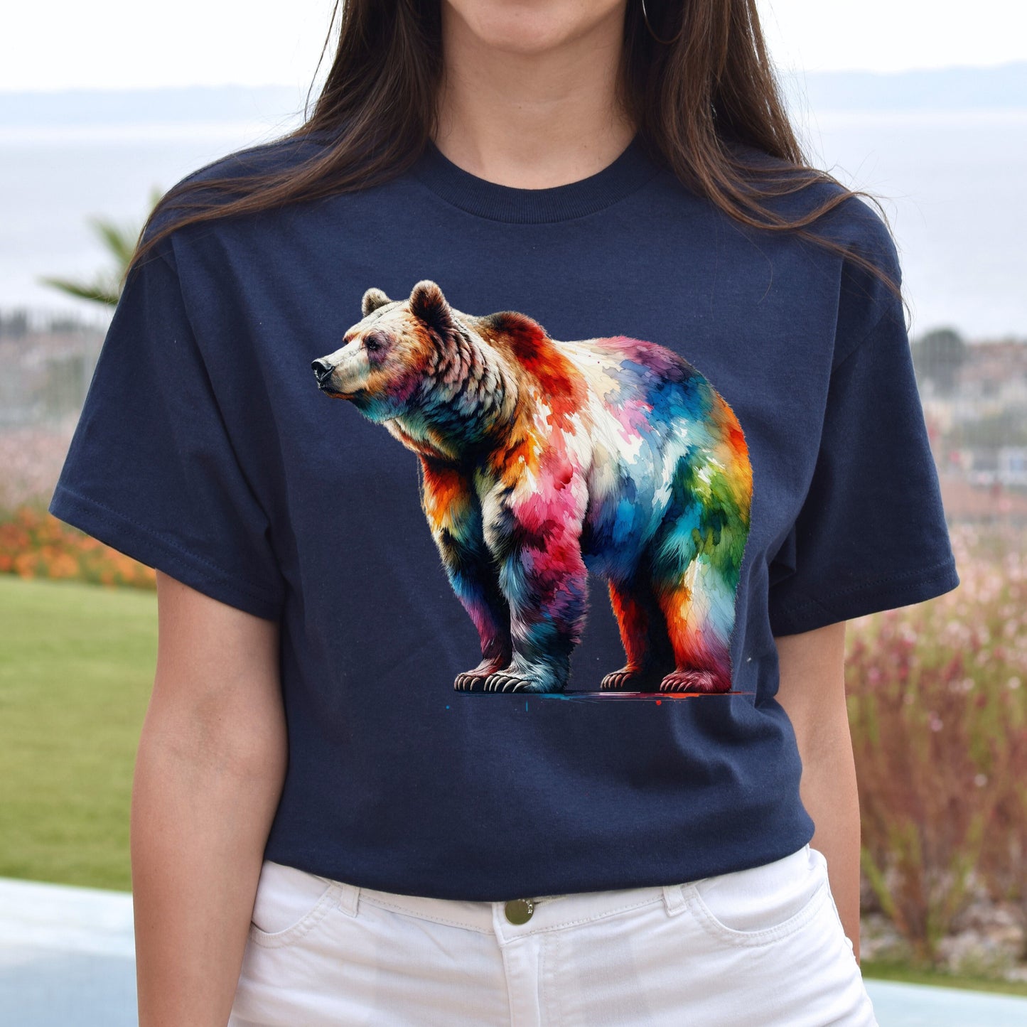 Colorful Grizzly Unisex T-shirt Black Navy Dark Heather-Navy-Family-Gift-Planet