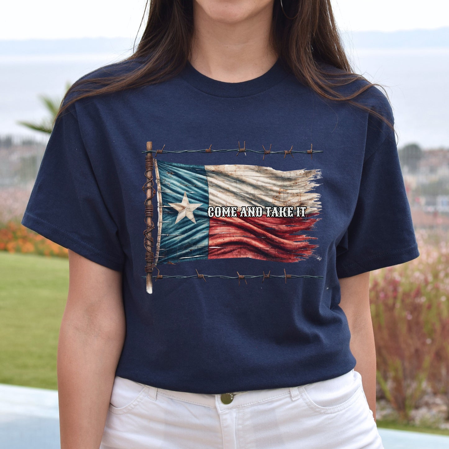 Come and Take it Texas flag Unisex Tshirt Texas support tee Black Navy Dark Heather-Navy-Family-Gift-Planet