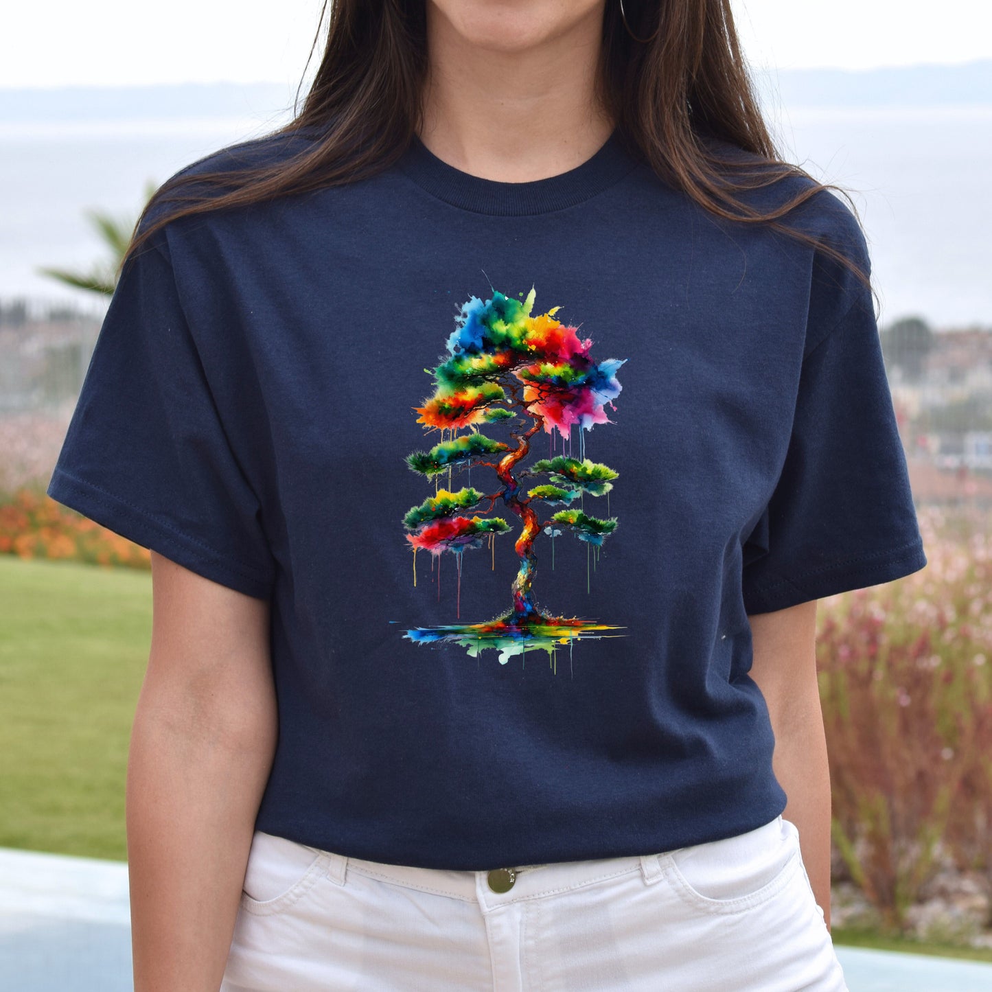 Mystical Tree Color Splash Unisex T-shirt abstract tree tee Black Navy Dark Heather-Navy-Family-Gift-Planet