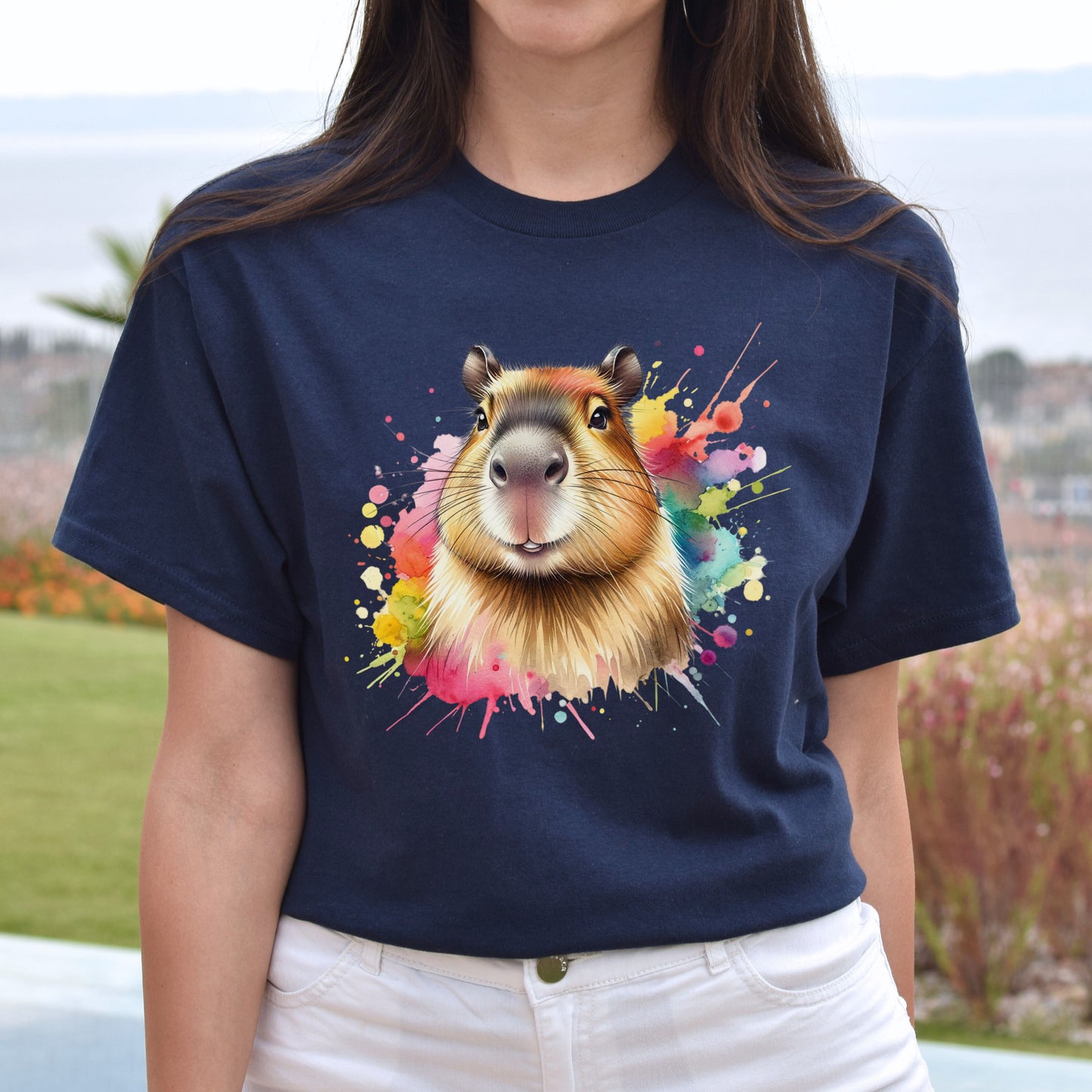 Capybara Color Splash Unisex T-Shirt Black Navy Dark Heather-Navy-Family-Gift-Planet