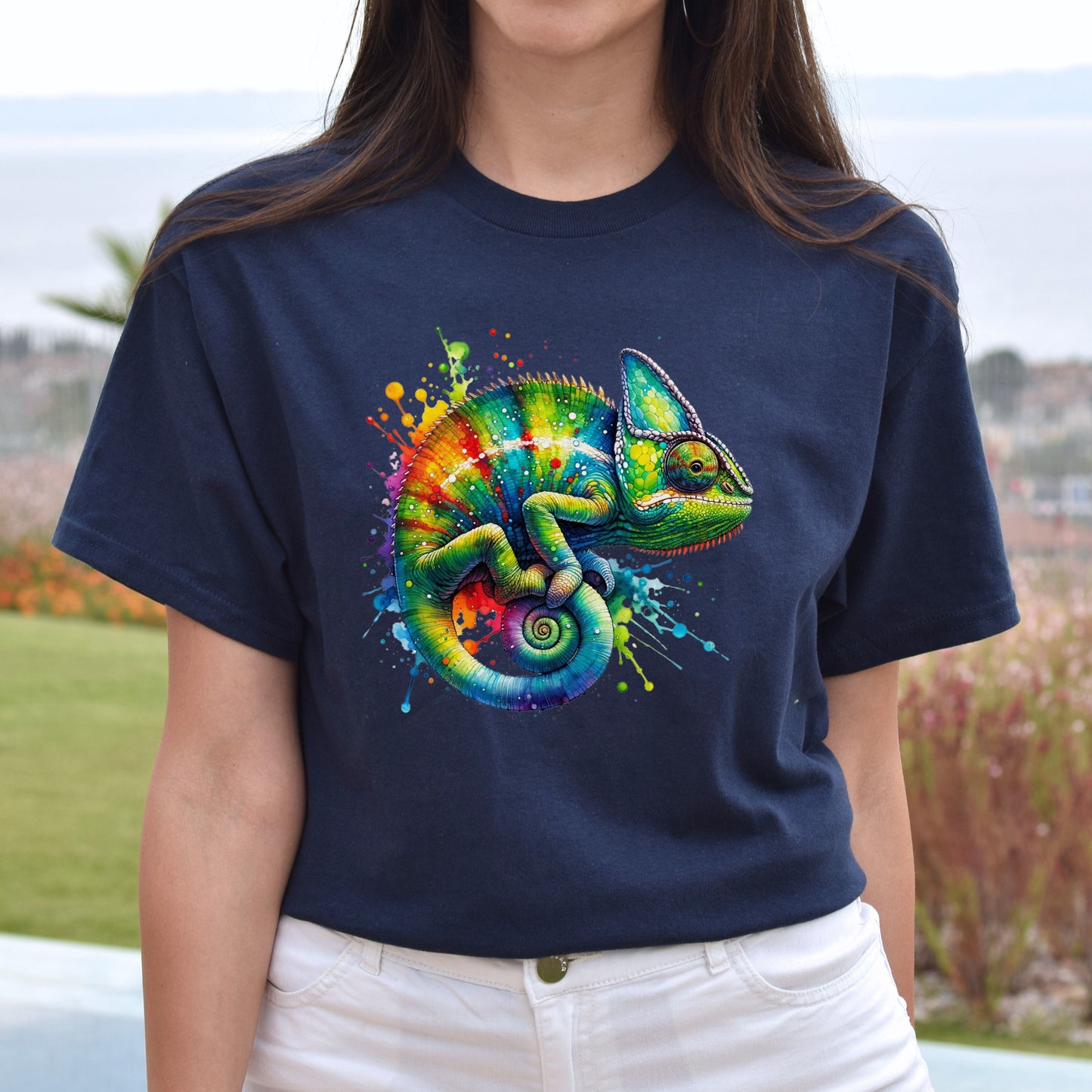 Chameleon Color Splash Unisex T-Shirt Black Navy Dark Heather-Navy-Family-Gift-Planet