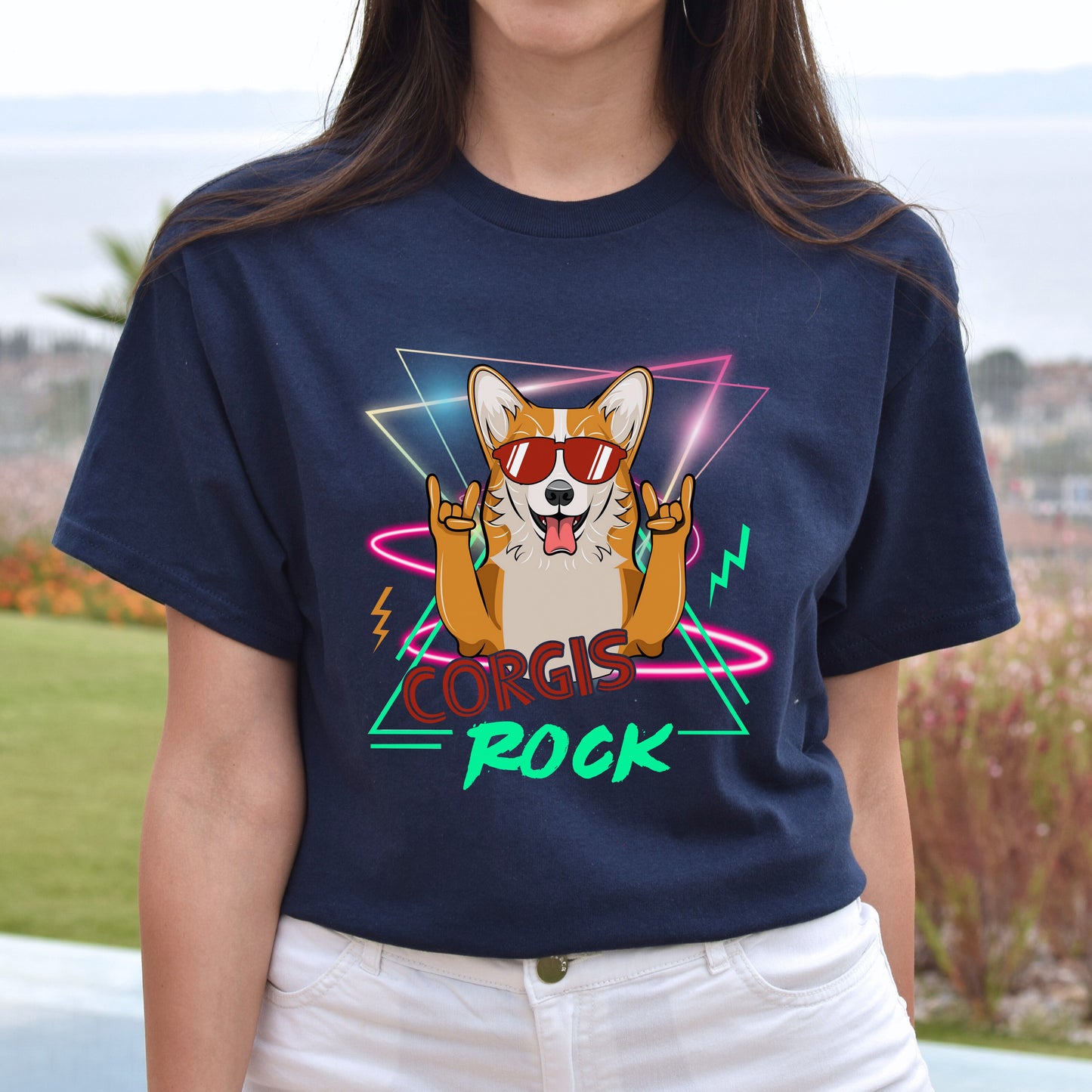 Corgis rock Unisex t-shirt gift corgi mom tee black navy dark heather-Navy-Family-Gift-Planet