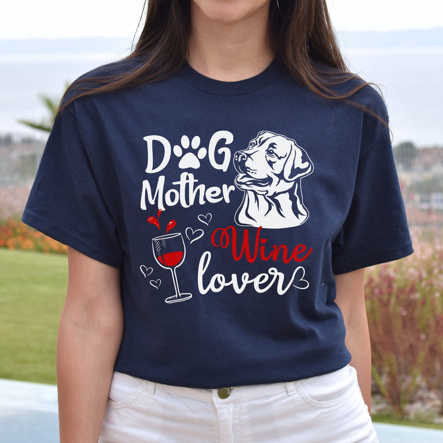 Dog mother wine lover Unisex t-shirt gift dog mom tee black navy dark heather-Navy-Family-Gift-Planet