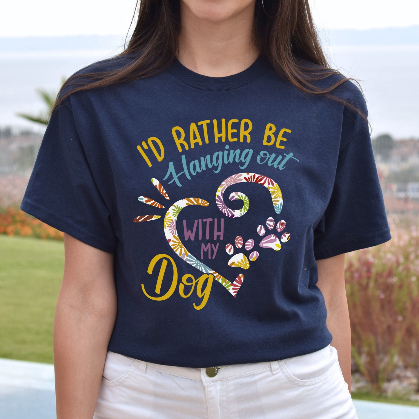 I'd rather be hanging out with my dog Unisex t-shirt gift black navy dark heather-Navy-Family-Gift-Planet