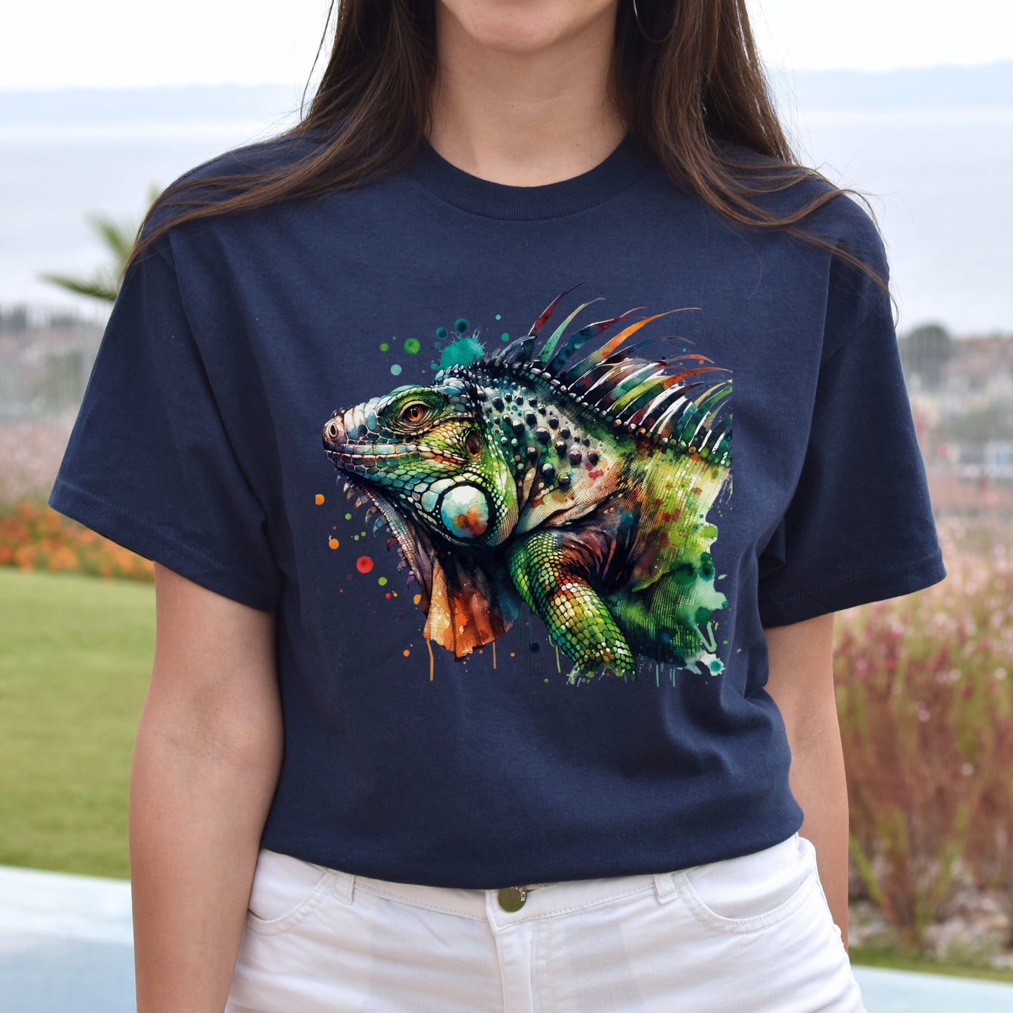 Iguana mama Color Splash Unisex T-Shirt Black Navy Dark Heather-Navy-Family-Gift-Planet