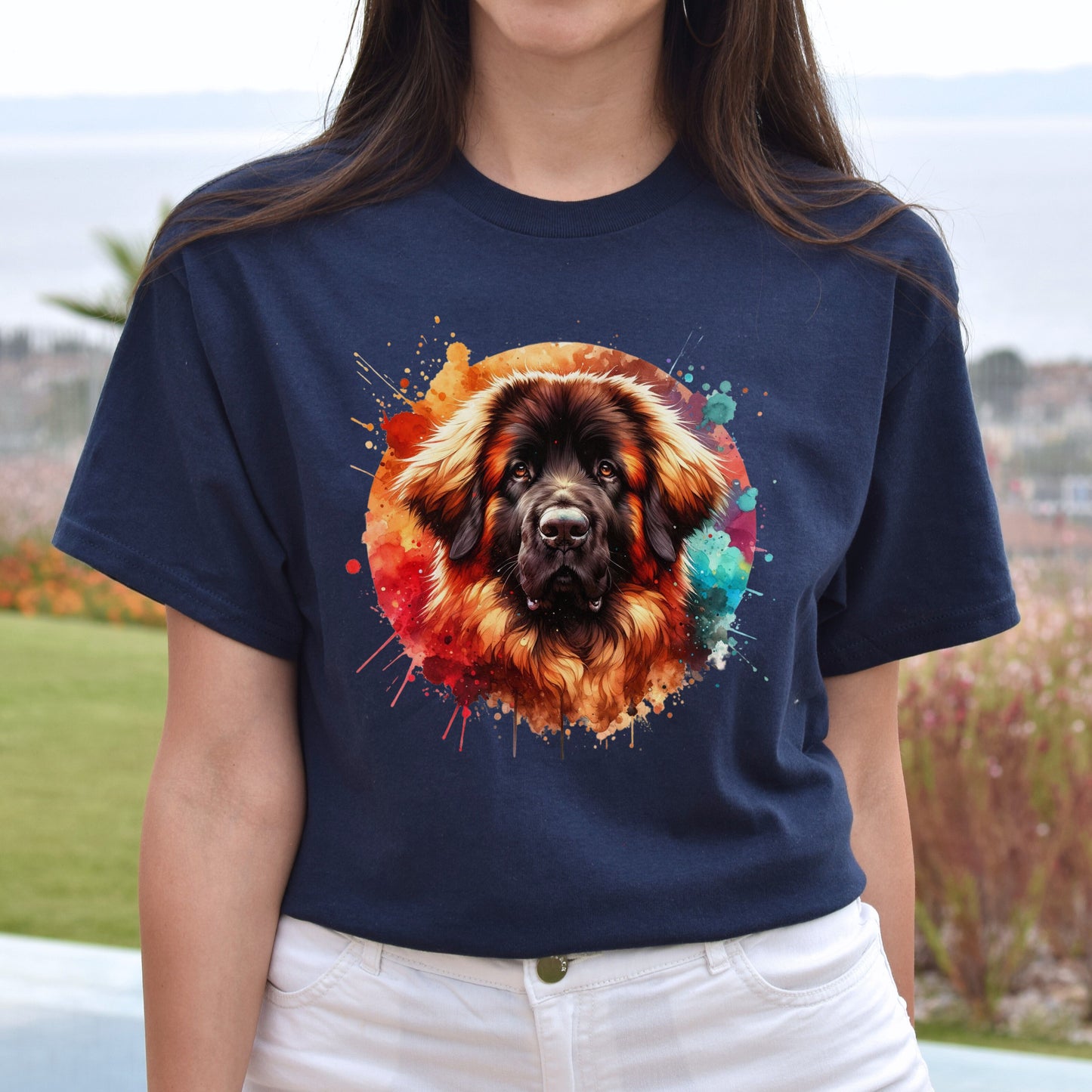 Artistic Leonberger Color Splash Unisex T-shirt Black Navy Dark Heather-Navy-Family-Gift-Planet