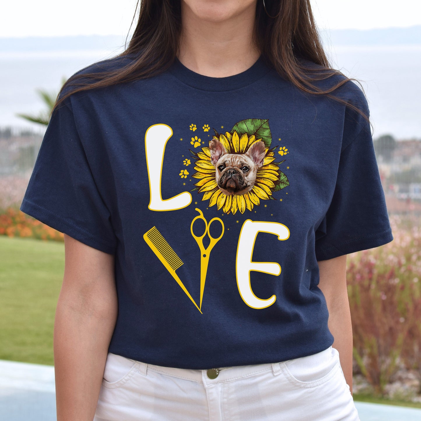 Dog groomer sunflower love Unisex t-shirt gift black navy dark heather-Navy-Family-Gift-Planet