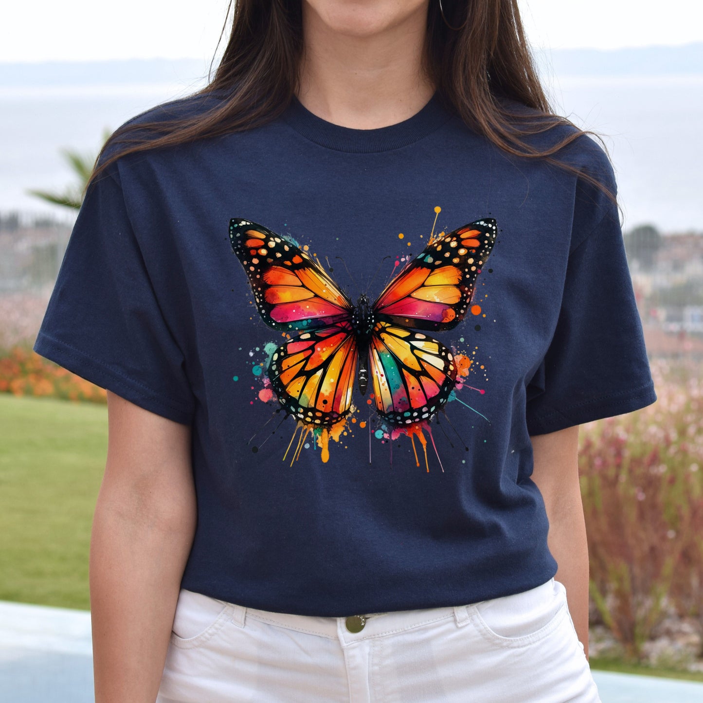 Monarch Color Splash Unisex T-Shirt Black Navy Dark Heather-Navy-Family-Gift-Planet