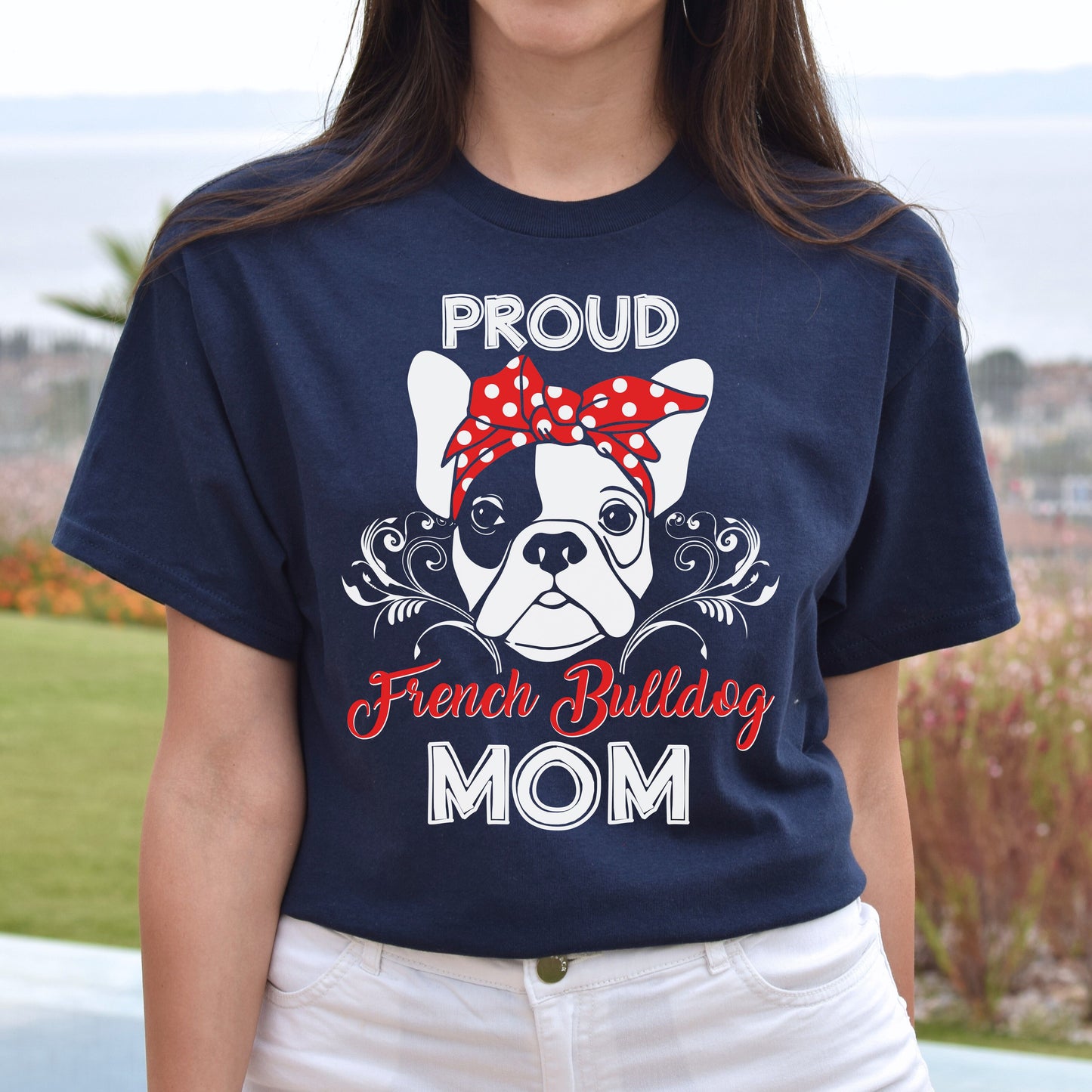 Proud French bulldog mom Unisex t-shirt gift black navy dark heather-Navy-Family-Gift-Planet