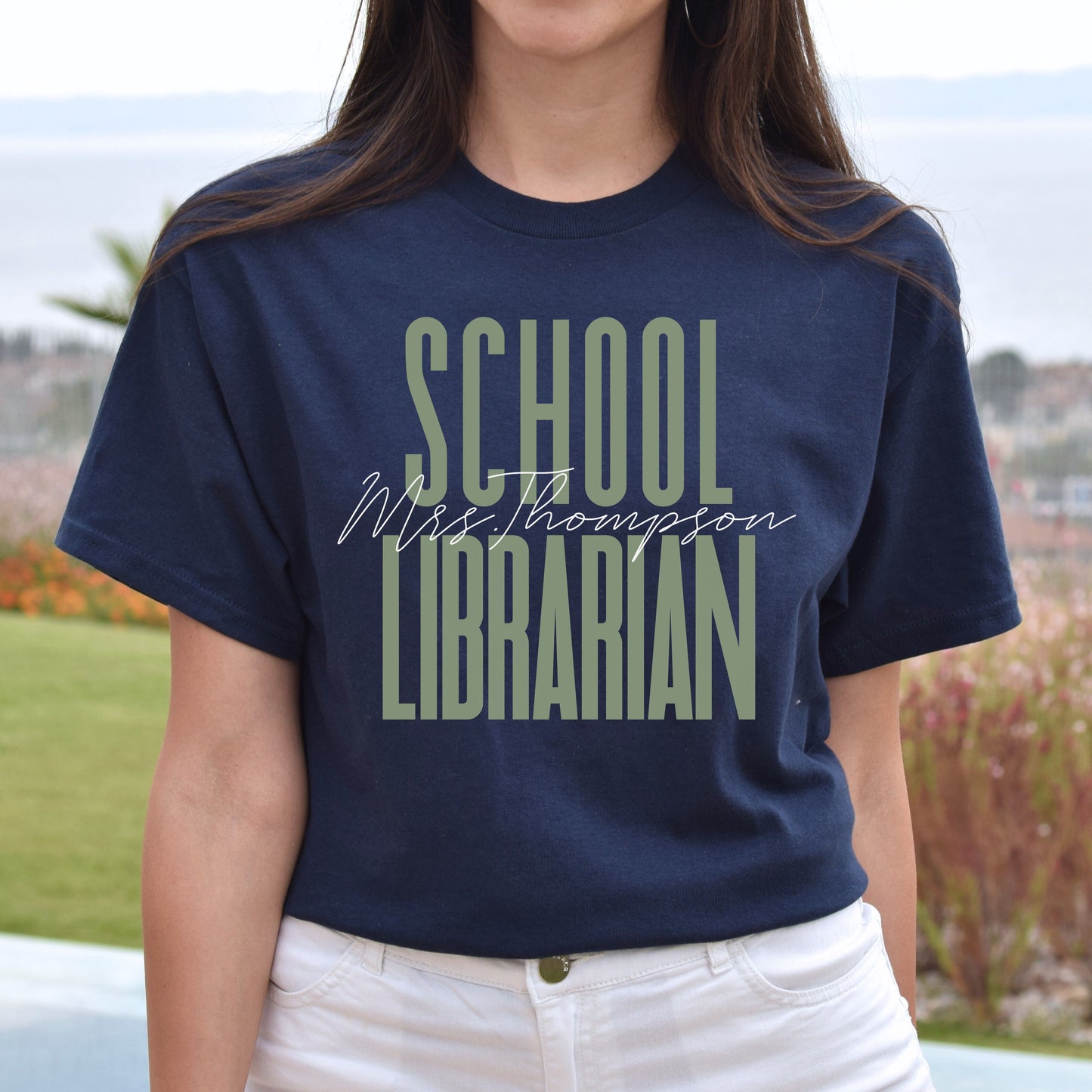 School Librarian T-Shirt gift Library archivist Customized Unisex tee Black Navy Dark Heather-Navy-Family-Gift-Planet