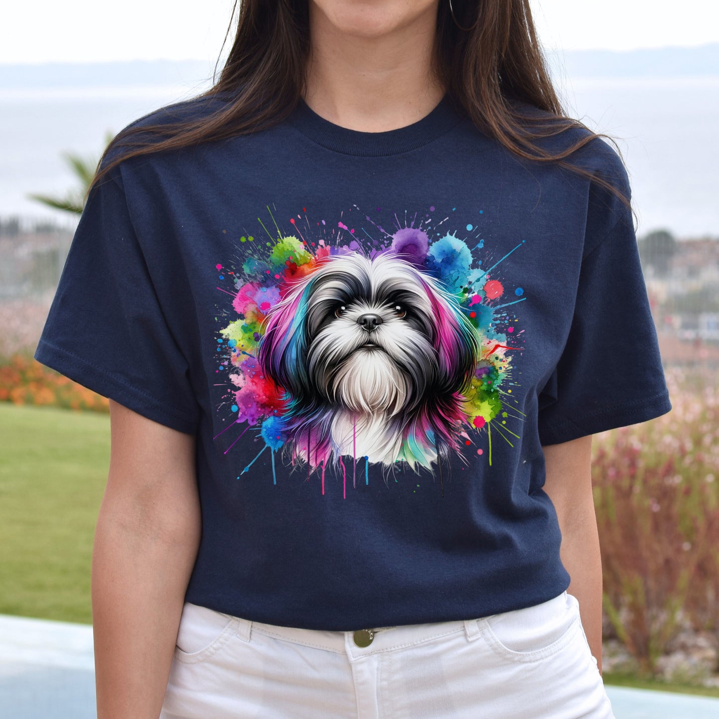 Shih Tzu dog mom Color Splash Unisex T-shirt Black Navy Dark Heather-Navy-Family-Gift-Planet