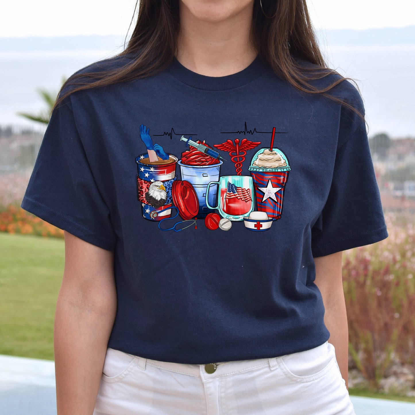American nurse coffee cups unisex tshirt US registered nurse tee S-5XL-Family-Gift-Planet