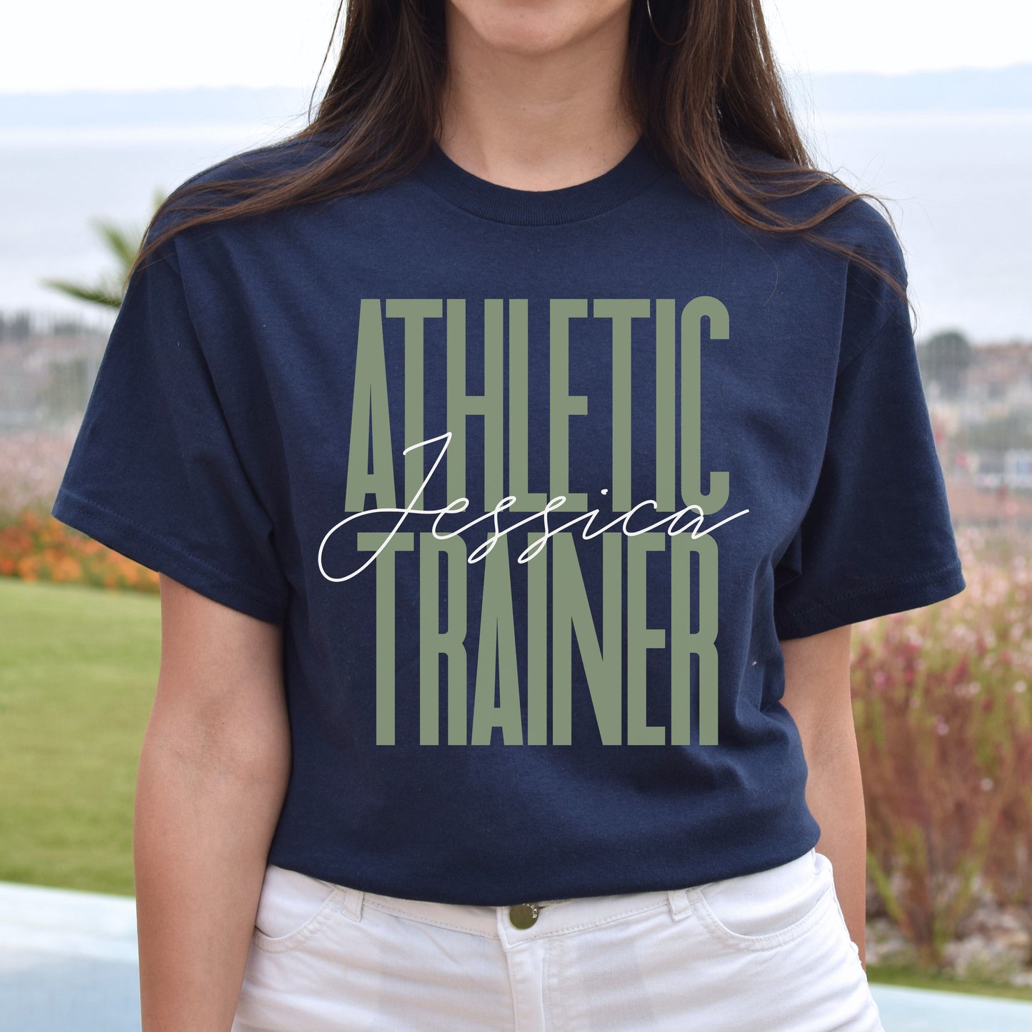 Athletic trainer T-Shirt gift AT School Athletic director Customized Unisex tee Black Navy Dark Heather-Navy-Family-Gift-Planet