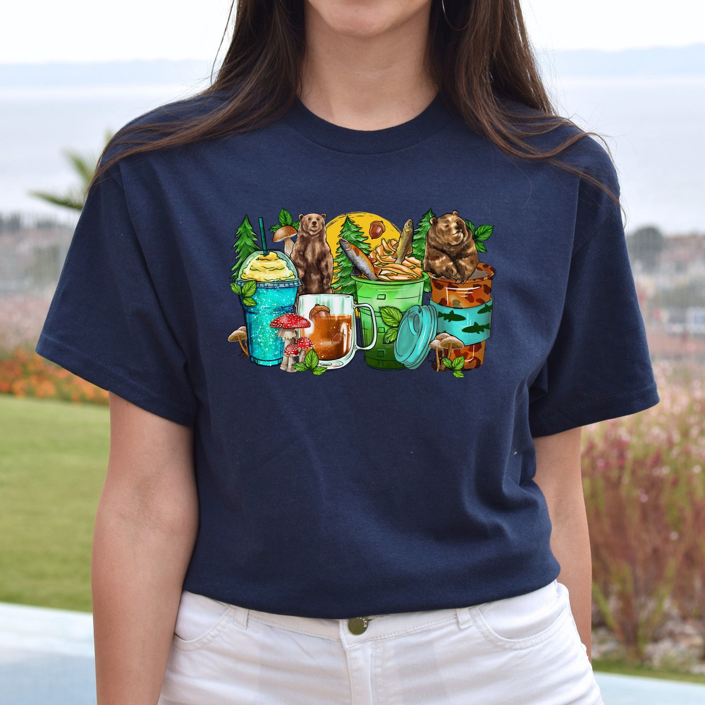 Bear and coffee cups unisex tshirt forest hunter tee S-5XL-Family-Gift-Planet