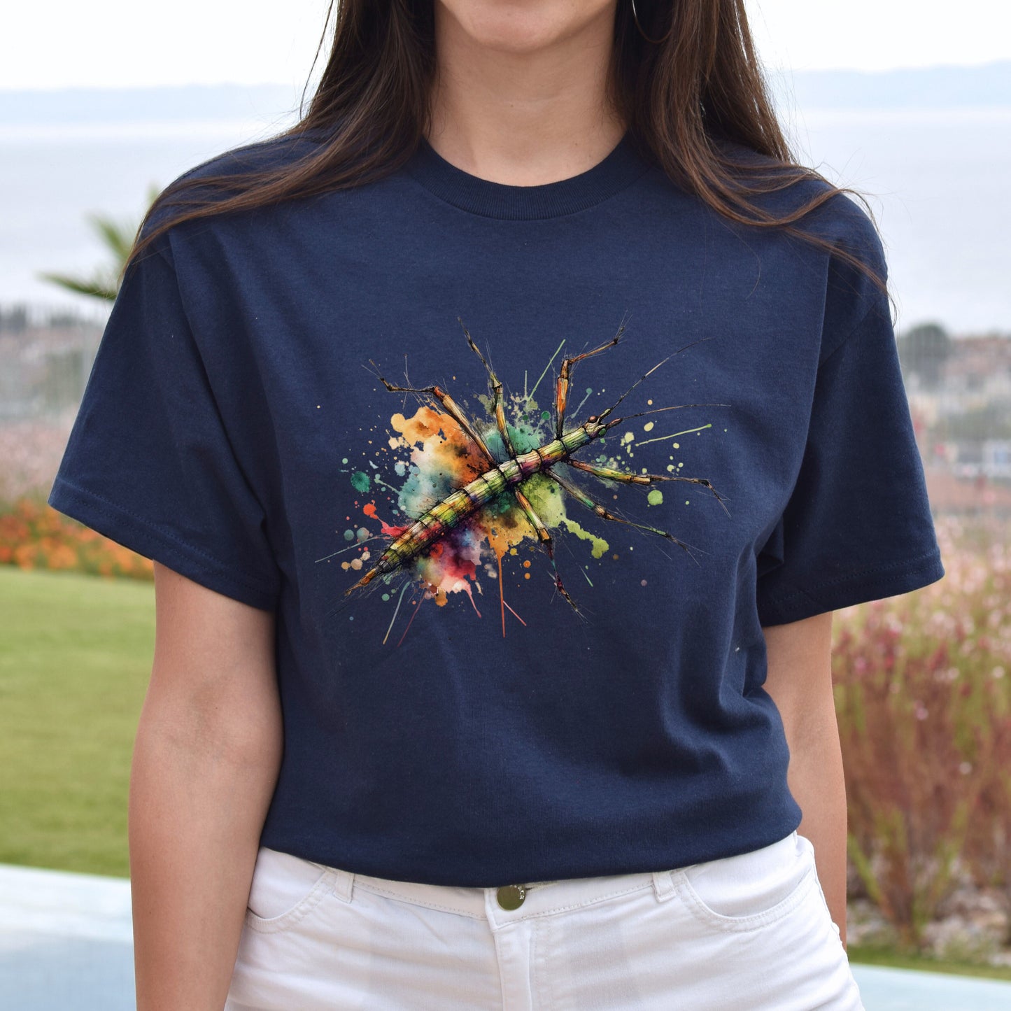Stick bug Color Splash Unisex T-Shirt Black Navy Dark Heather-Navy-Family-Gift-Planet