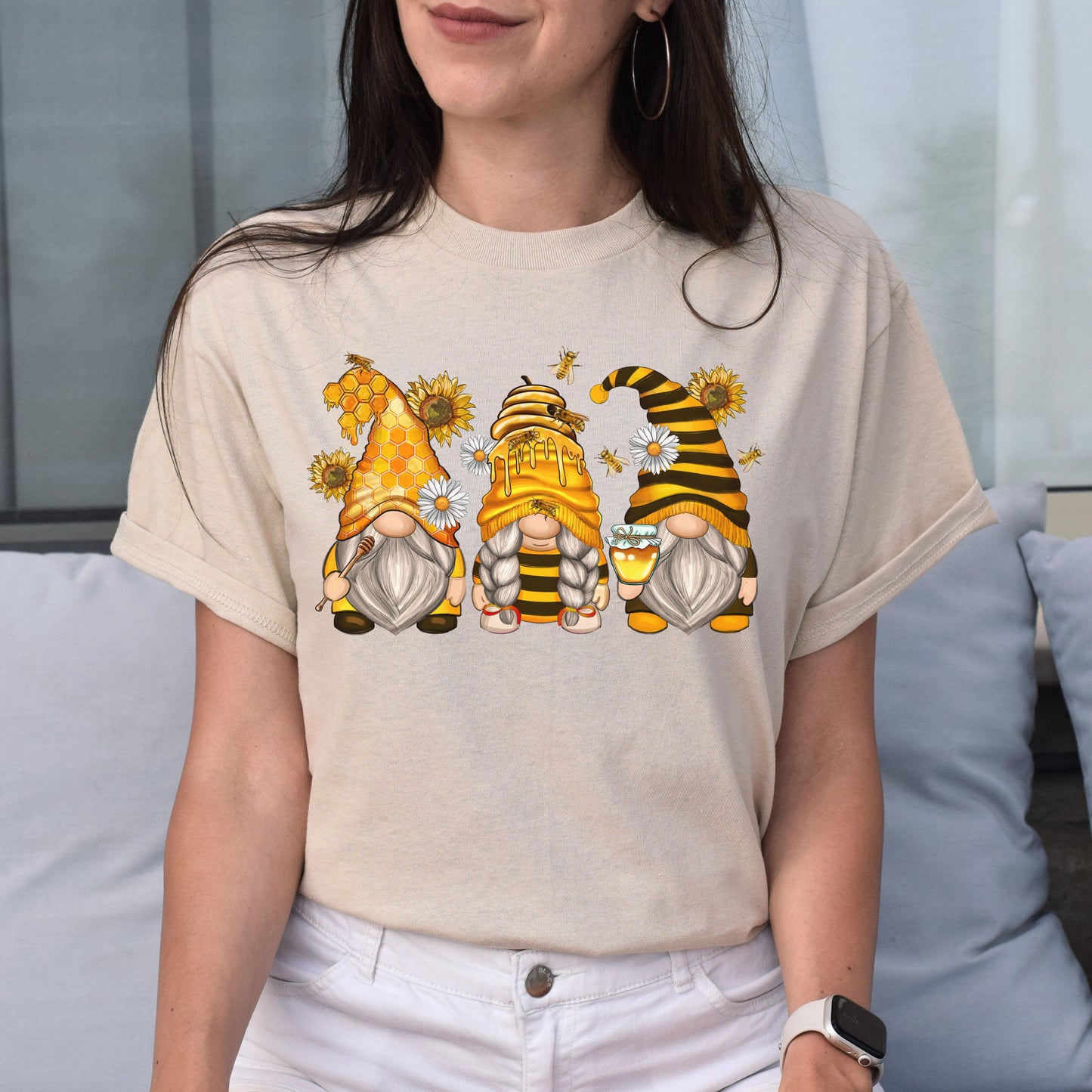 Bumble bee Gnomes Unisex shirt honey lover Christmas gift White Sand-Sand-Family-Gift-Planet