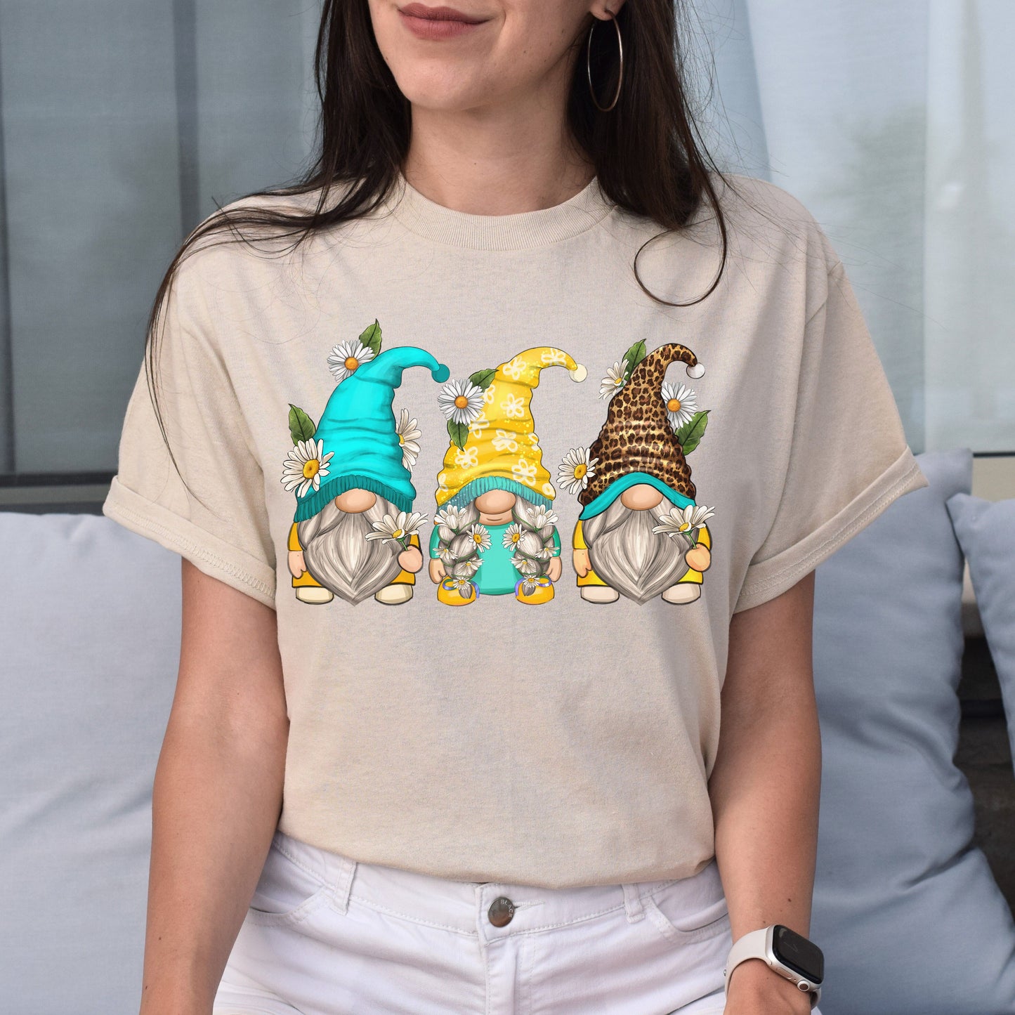 Daisy Gnomes Unisex shirt florist Christmas gift White Sand-Family-Gift-Planet
