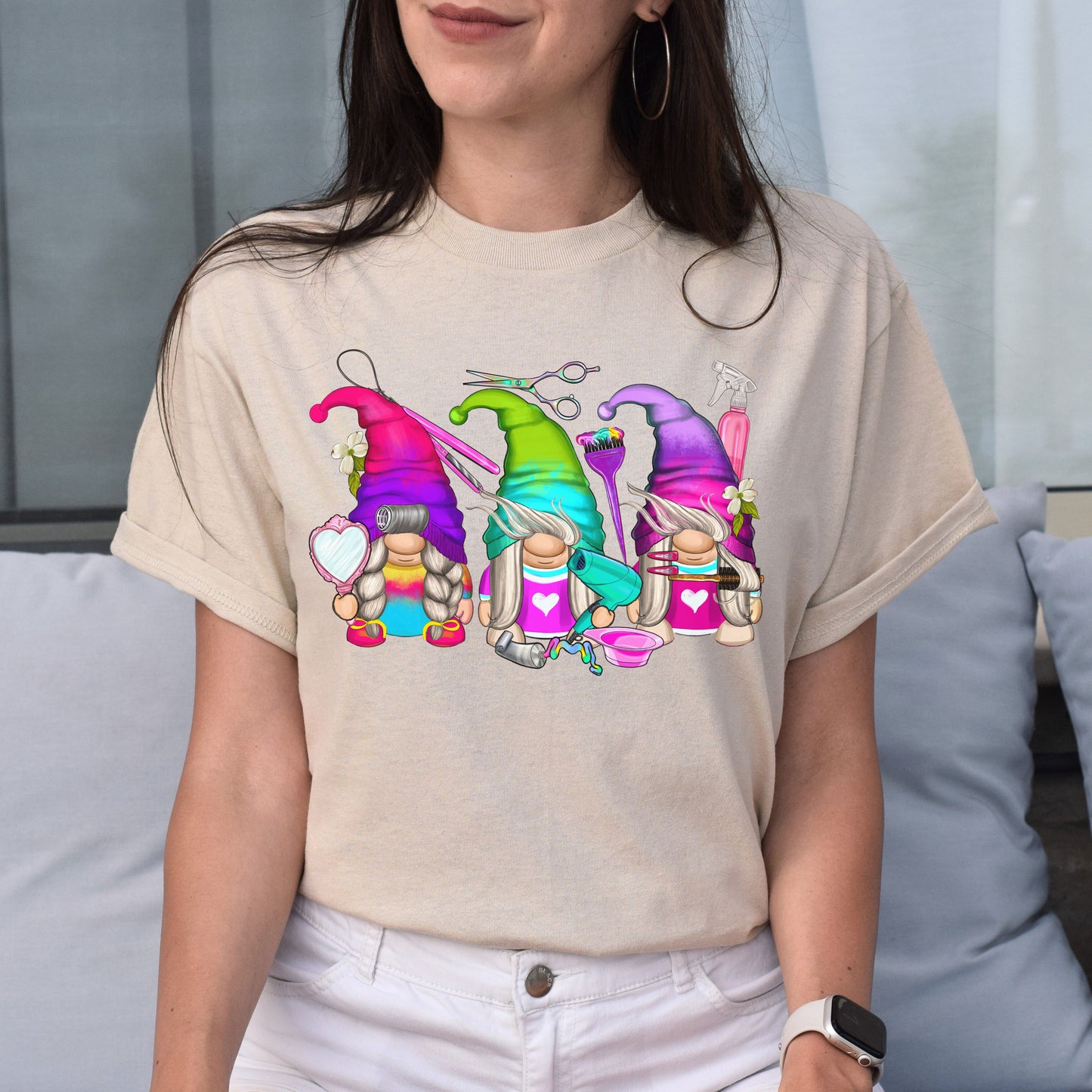 Hair stylist Gnomes Unisex shirt Hairdresser Christmas gift White Sand-Sand-Family-Gift-Planet