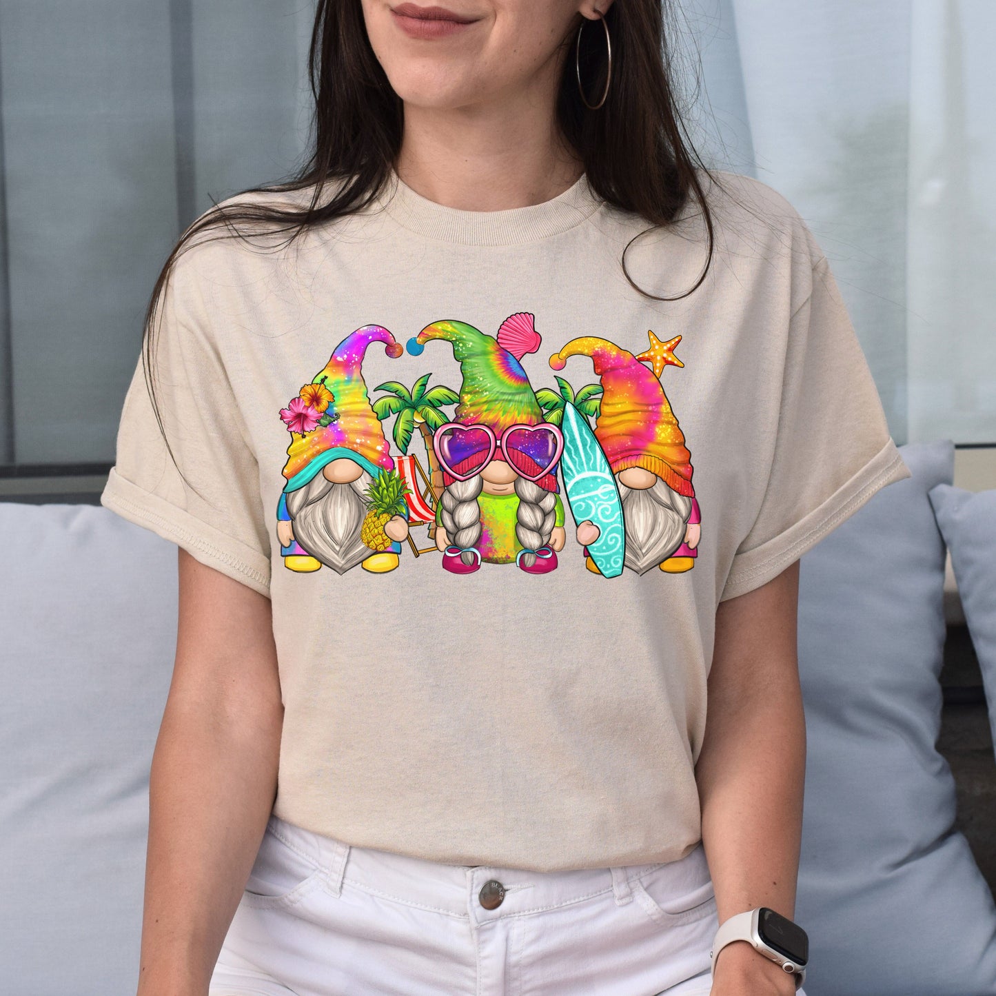 Summer Gnomes Unisex shirt summer surfing lover tee White Sand-Sand-Family-Gift-Planet