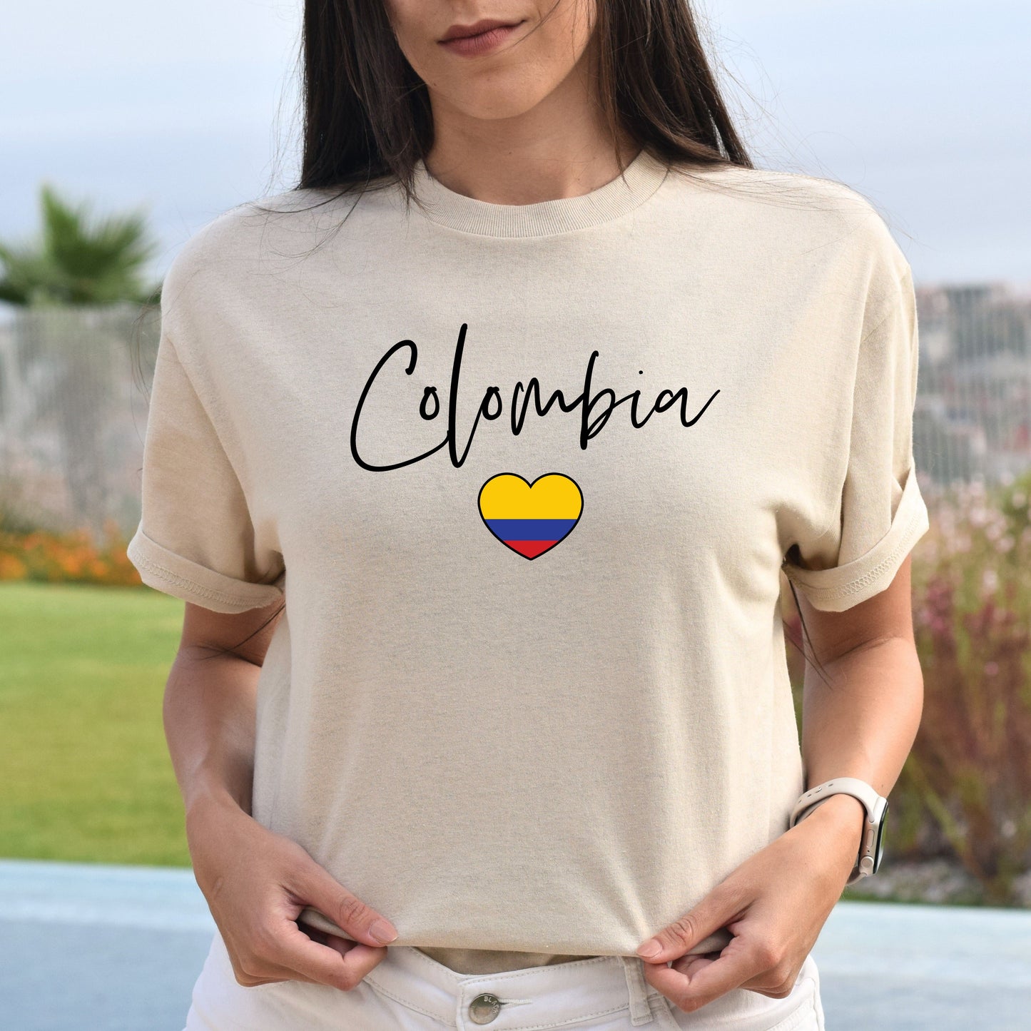 Colombia flag heart Unisex T-shirt Colombia love tee White Sand Blue-Sand-Family-Gift-Planet