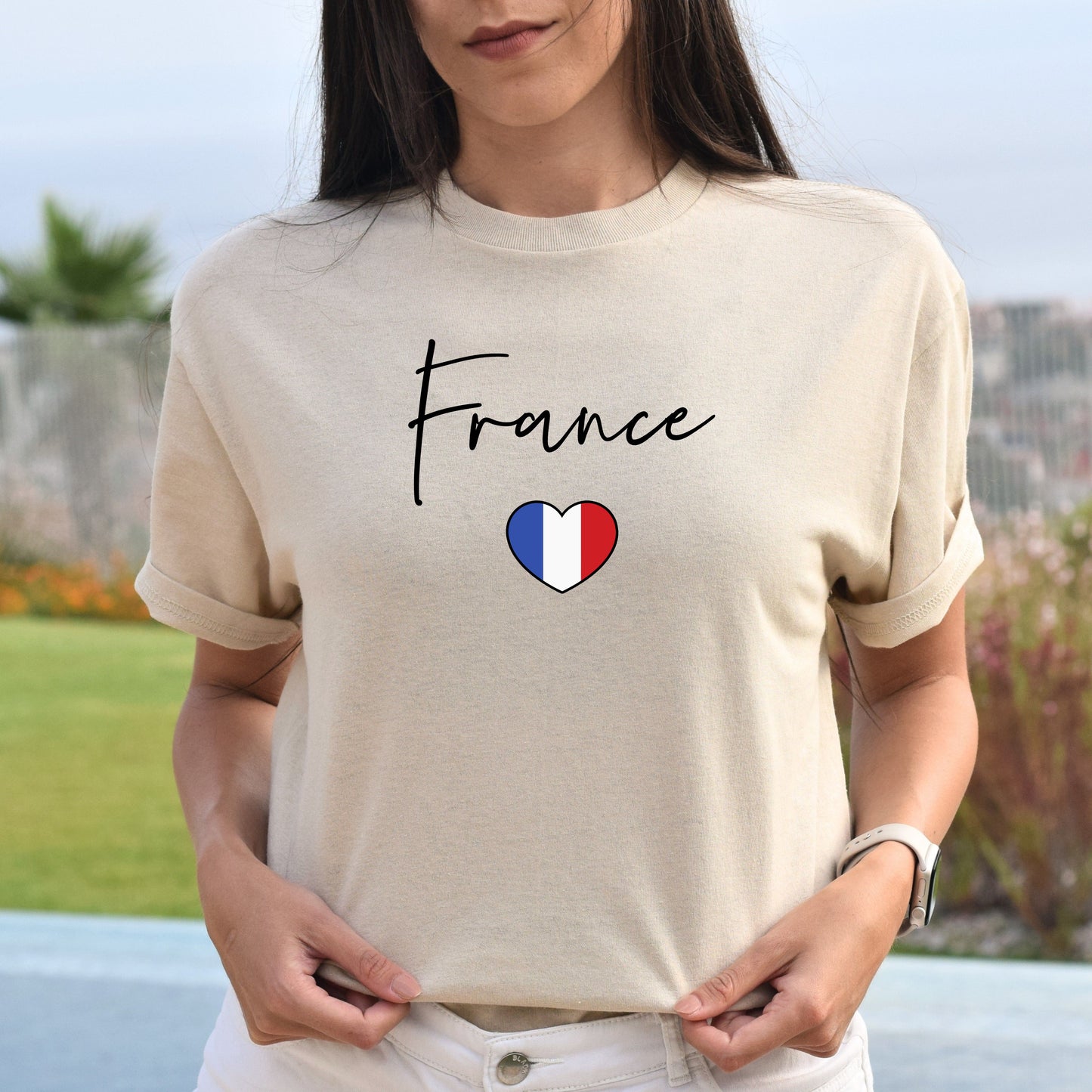 France flag heart Unisex T-shirt France love tee White Sand Blue-White-Family-Gift-Planet