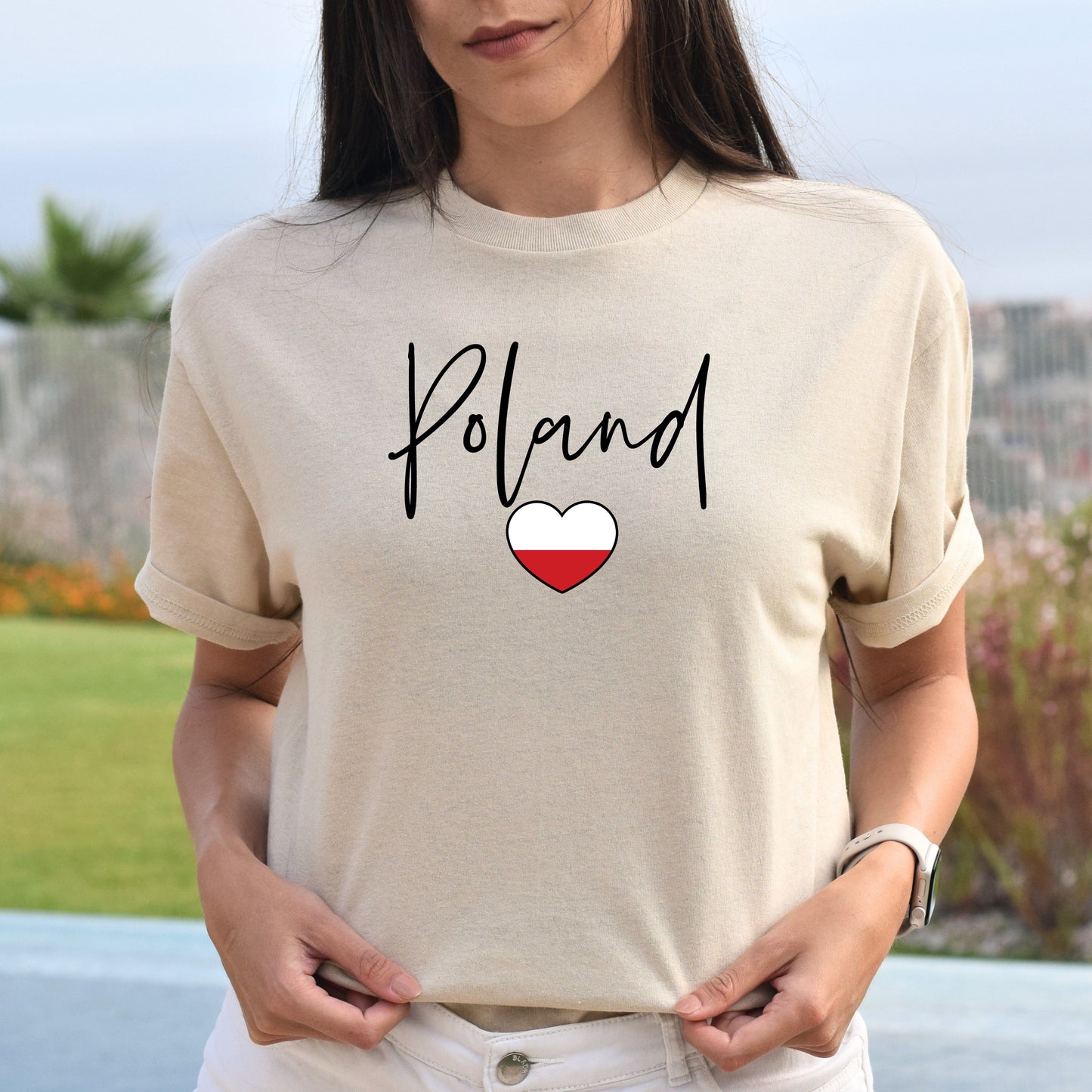 Poland flag heart Unisex T-shirt Poland love tee White Sand Blue-White-Family-Gift-Planet