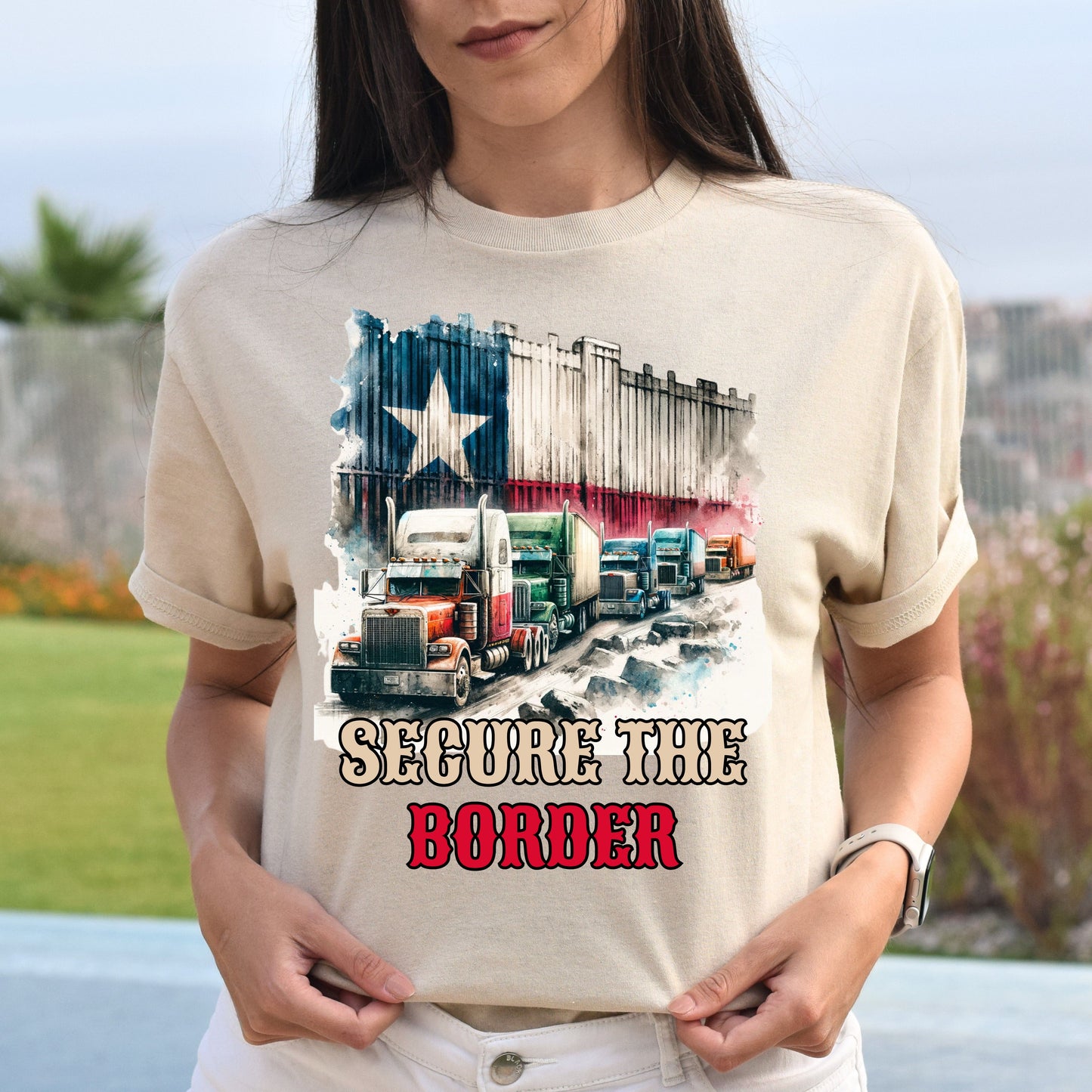 Secure the border Unisex Tshirt border truck Texas black-Sand-Family-Gift-Planet