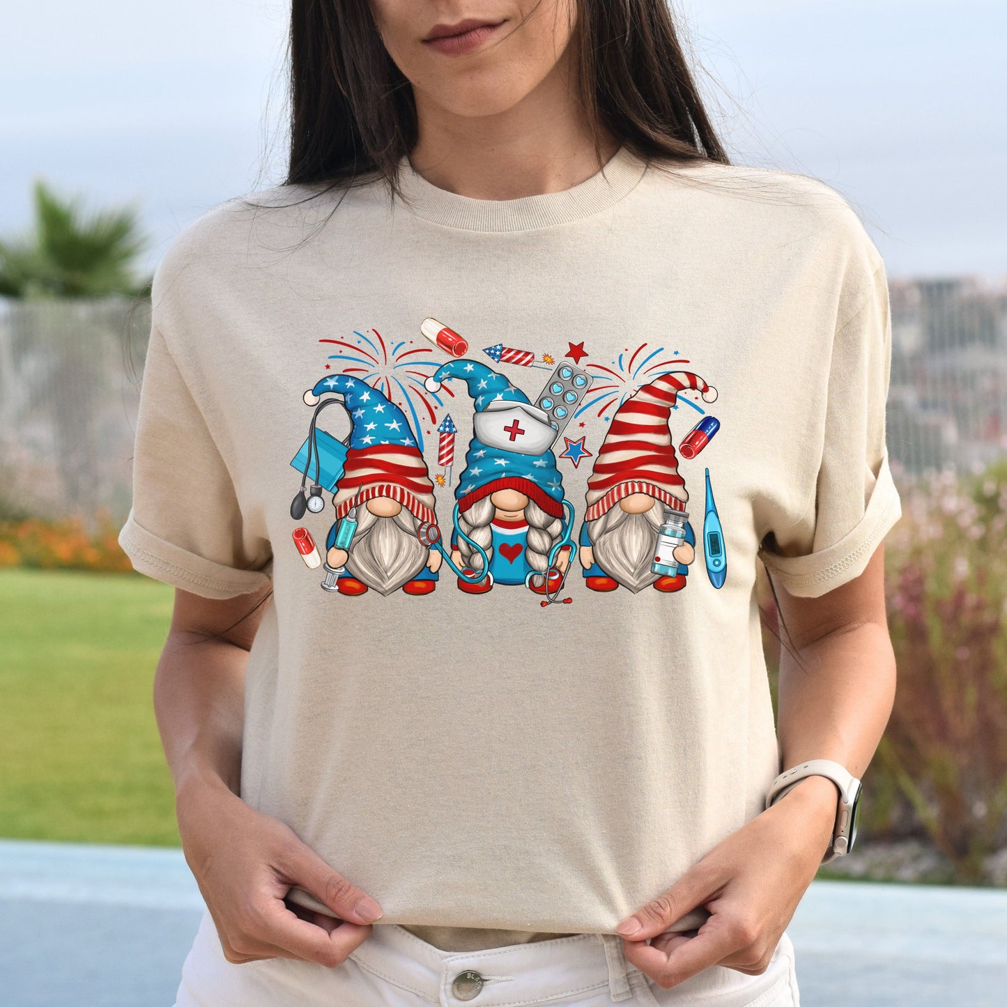American nurse Gnomes Unisex shirt RN Christmas gift White Sand-Family-Gift-Planet