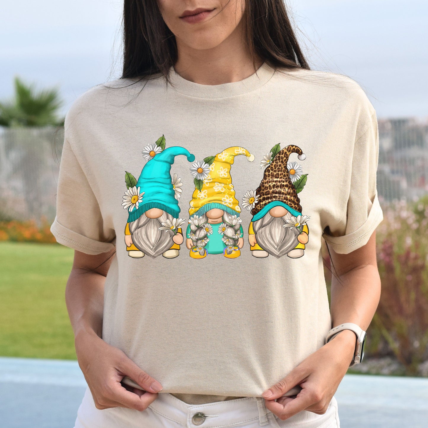 Daisy Gnomes Unisex shirt florist Christmas gift White Sand-Sand-Family-Gift-Planet
