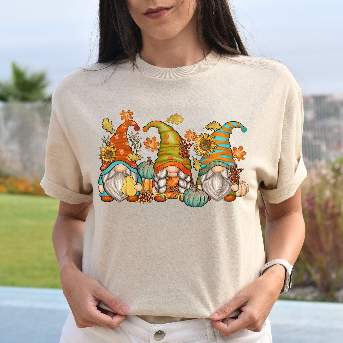 Fall Gnomes Unisex shirt Autumn gnomes Christmas gift White Sand-Sand-Family-Gift-Planet
