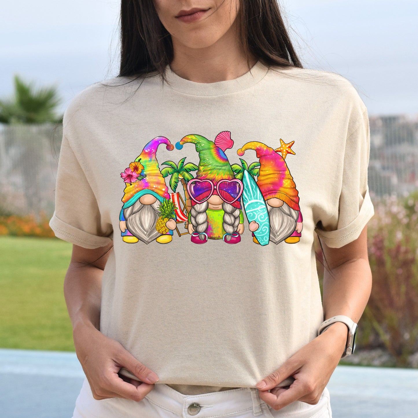 Summer Gnomes Unisex shirt summer surfing lover tee White Sand-Family-Gift-Planet