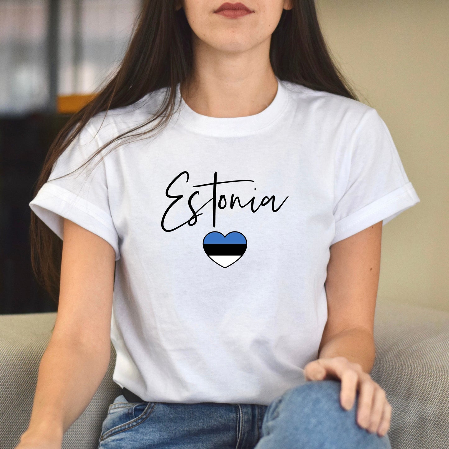 Estonia flag heart Unisex T-shirt Estonia love tee White Sand Blue-Family-Gift-Planet