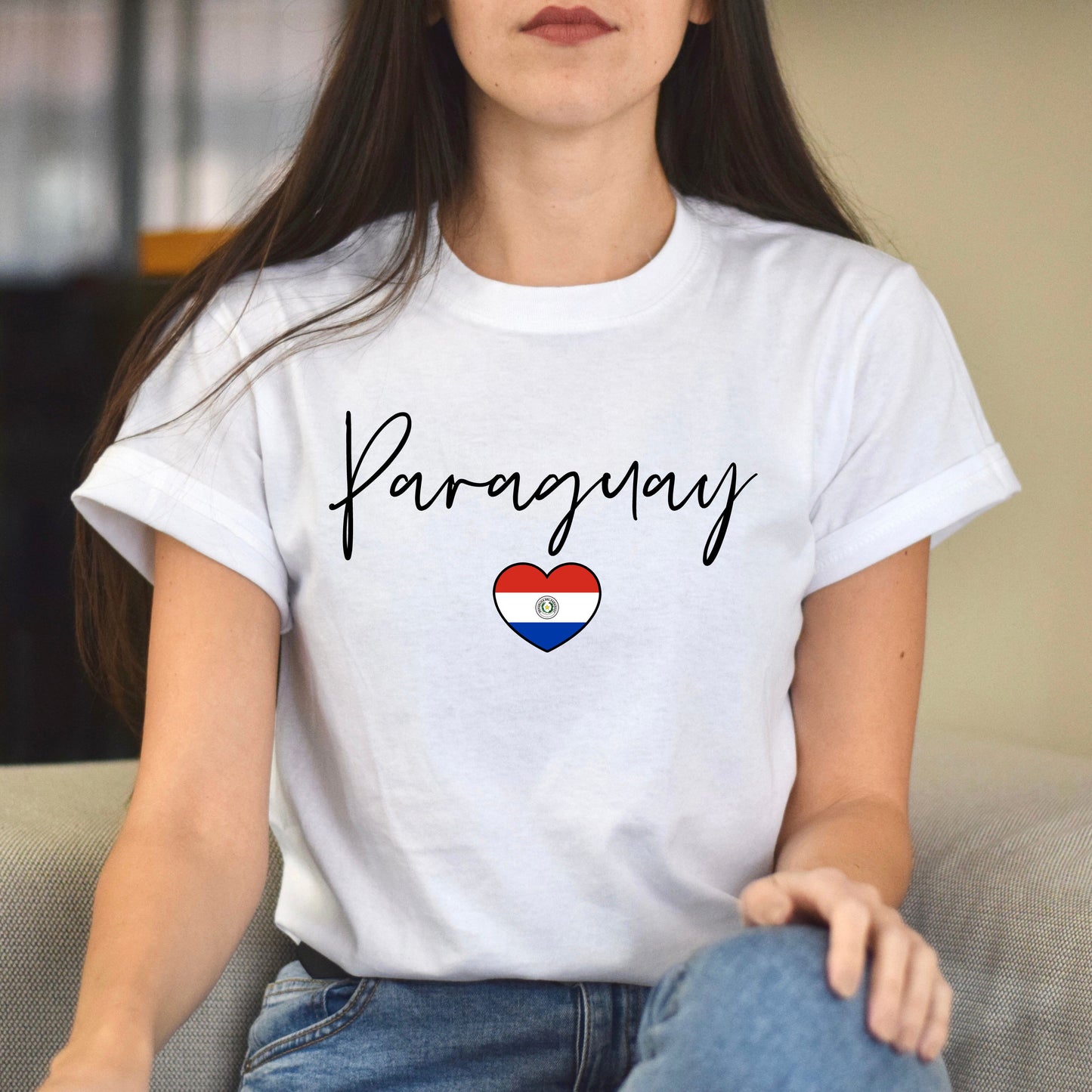Paraguay flag heart Unisex T-shirt Paraguay love tee White Sand Blue-Family-Gift-Planet