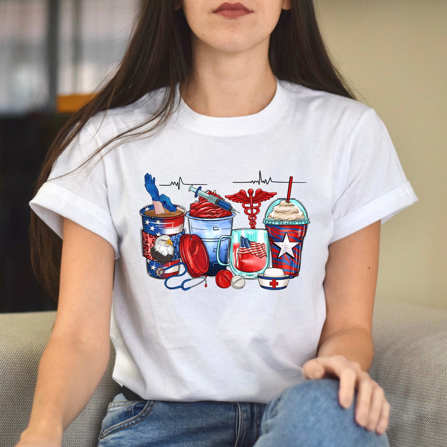 American nurse coffee cups unisex tshirt US registered nurse tee S-5XL-Family-Gift-Planet