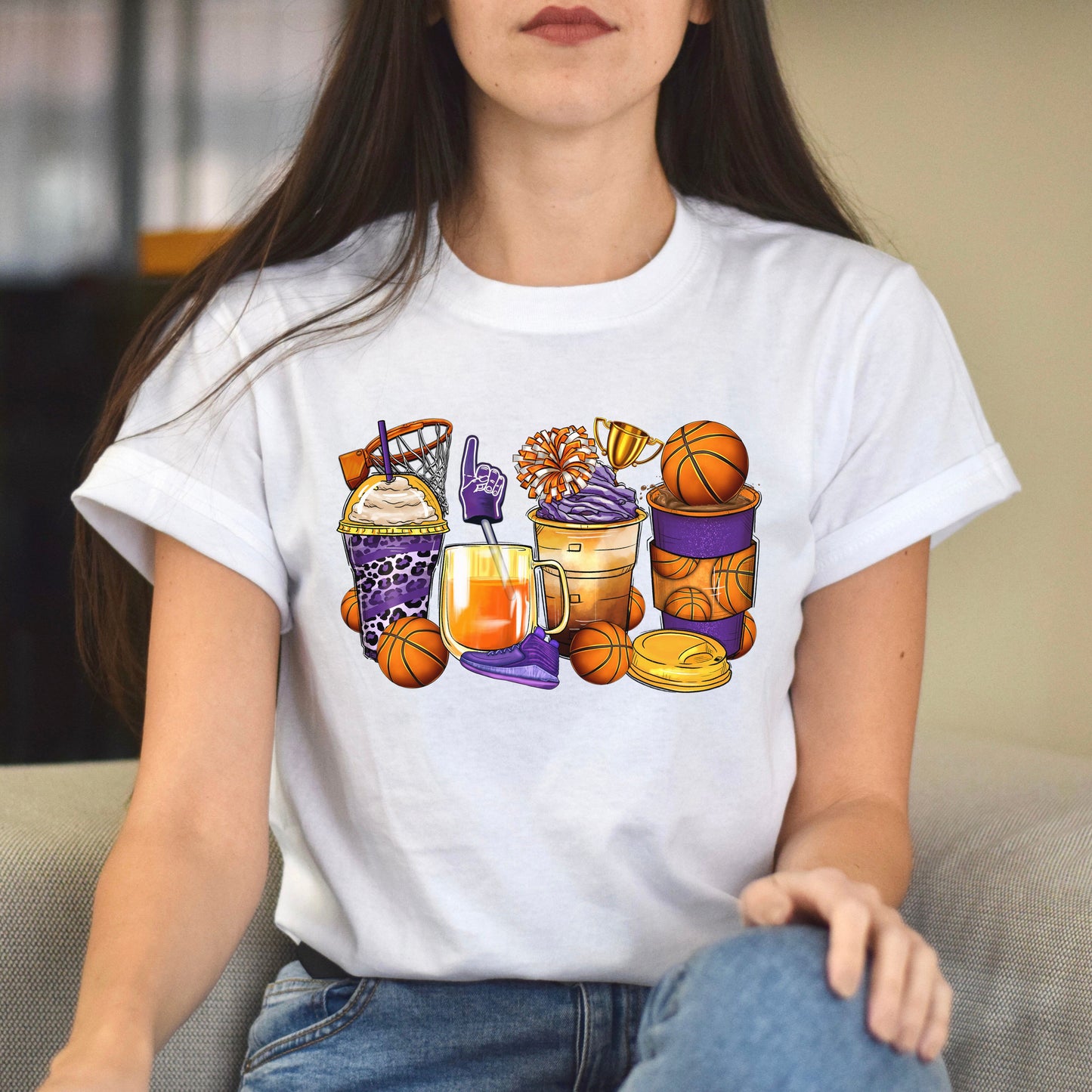 Basketball and coffee cups unisex tshirt basketball lover S-5XL-Family-Gift-Planet