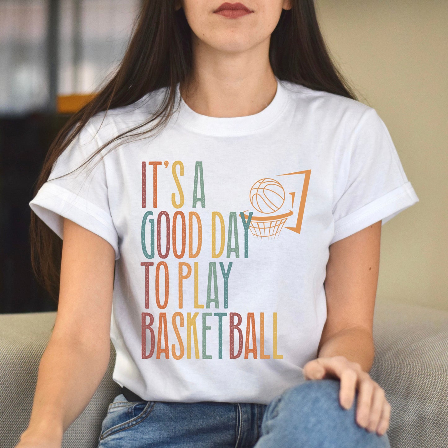 Basketball Unisex T-Shirt It's a beautiful day to play Basketball Black Dark Heather White-White-Family-Gift-Planet