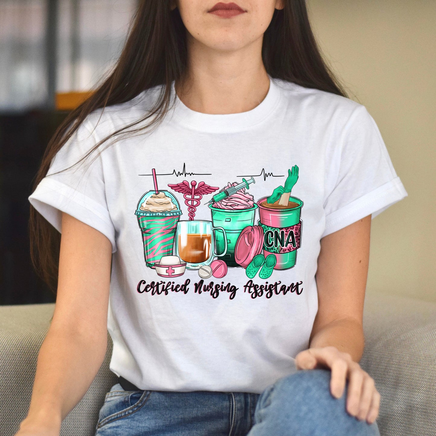Certified nursing assistant and coffee cups unisex tshirt CNA tee S-5XL-Family-Gift-Planet