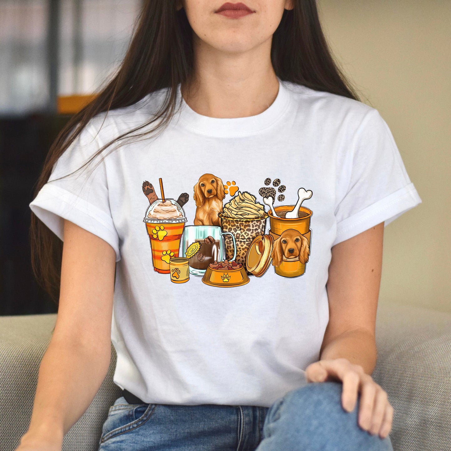 Cocker Spaniel coffee cups unisex tshirt Spaniel dog owner tee S-5XL-Family-Gift-Planet