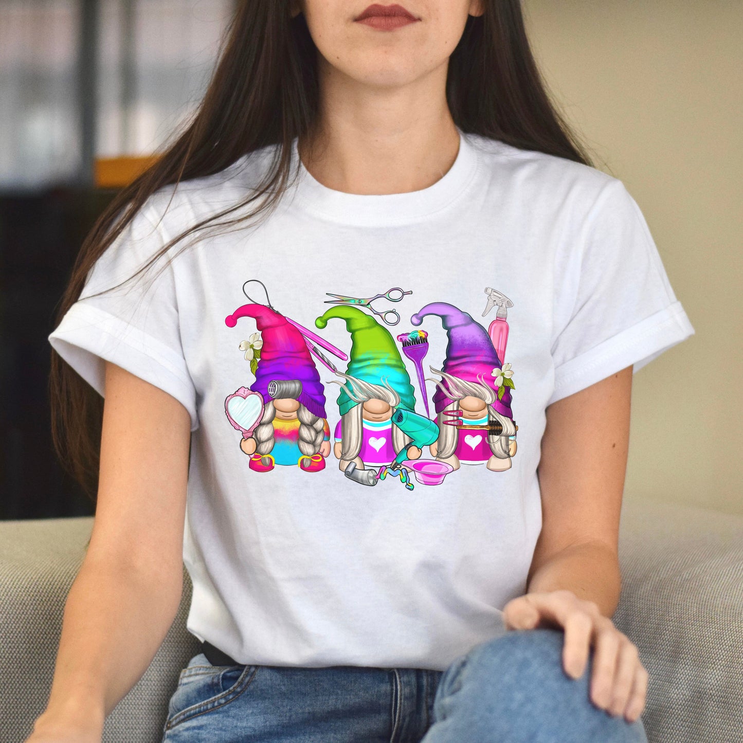 Hair stylist Gnomes Unisex shirt Hairdresser Christmas gift White Sand-White-Family-Gift-Planet