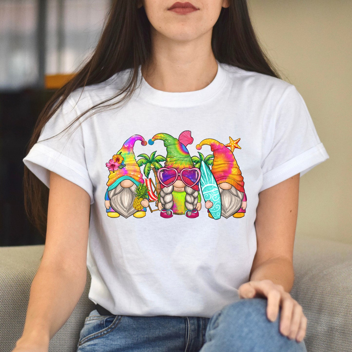 Summer Gnomes Unisex shirt summer surfing lover tee White Sand-White-Family-Gift-Planet