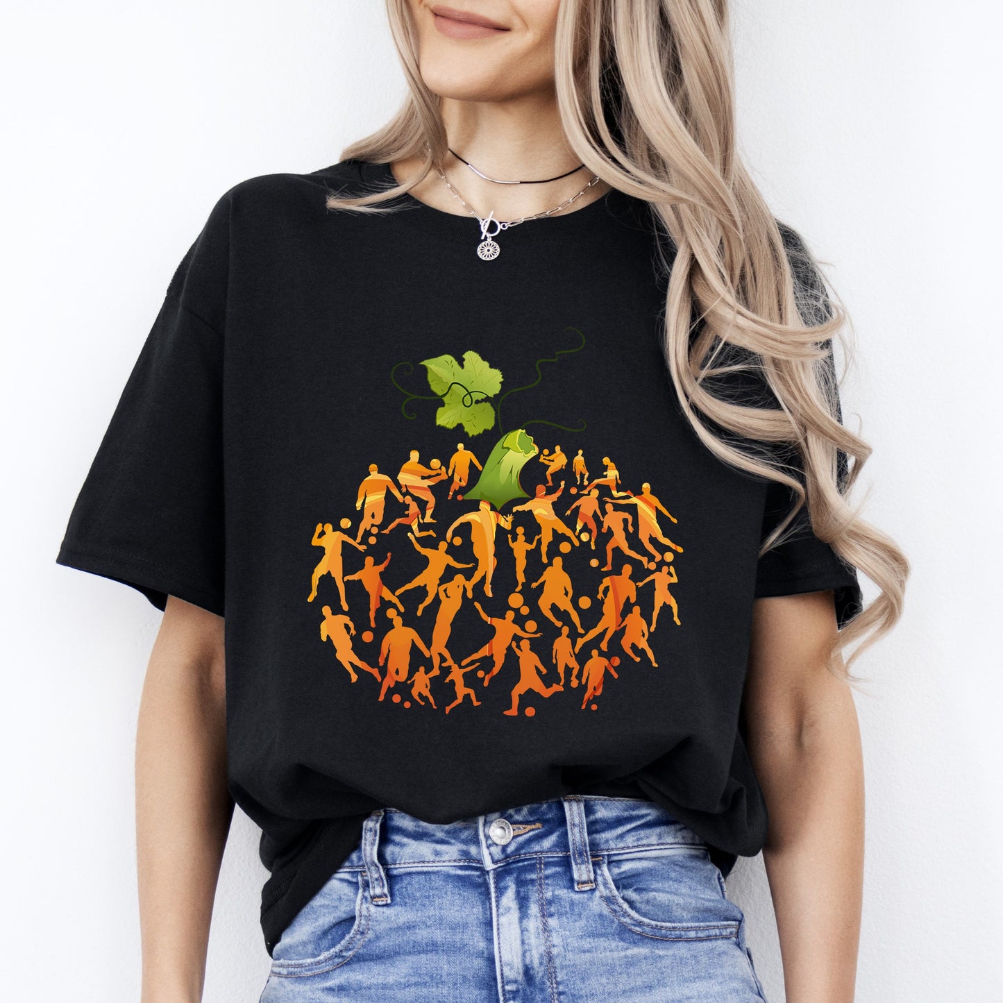 Soccer Player Pumpkin Halloween Unisex T-Shirt Soccer mom soccer coach tee Black Dark Heather-Black-Family-Gift-Planet
