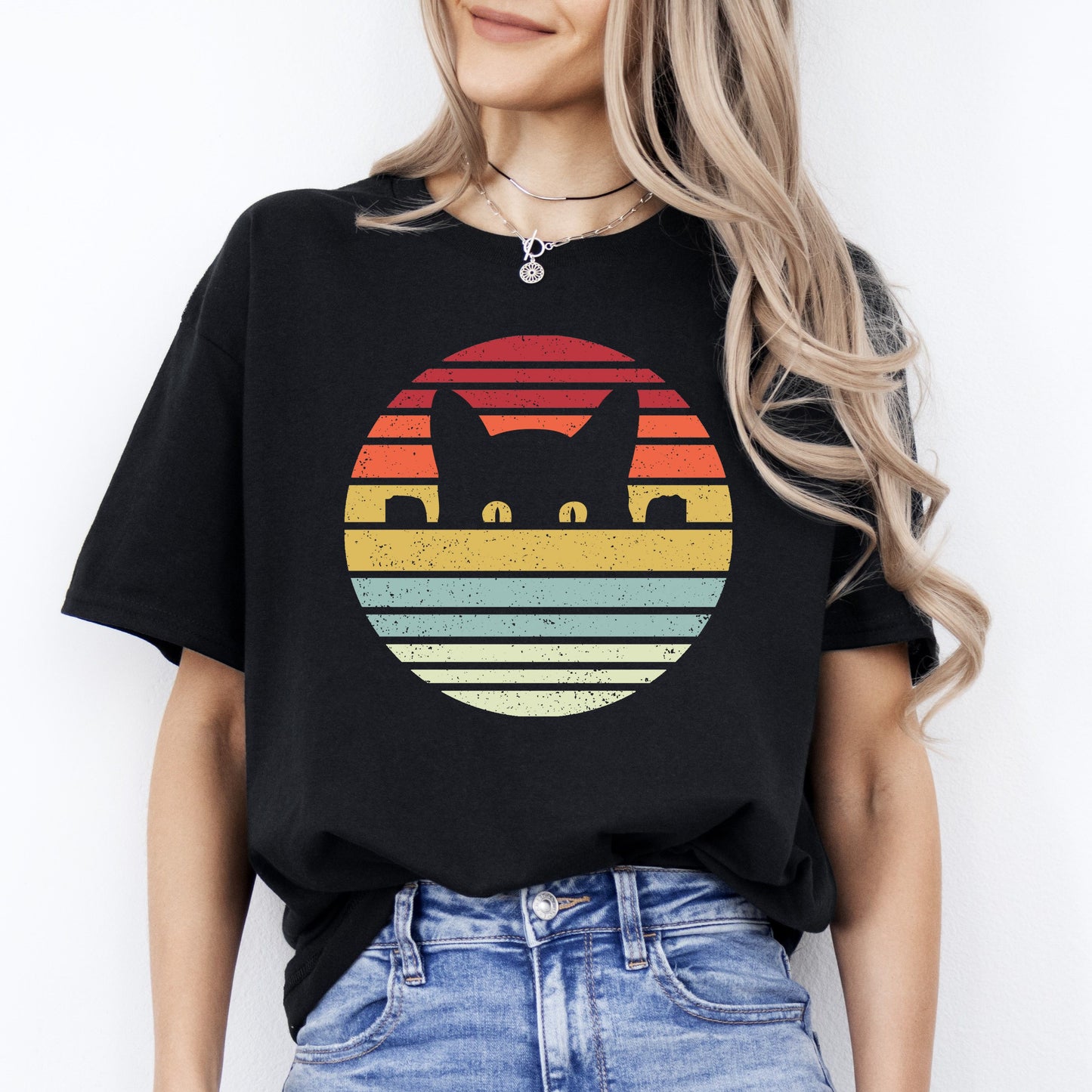 Retro Cat T-Shirt gift Black cat colorful Cat mom Unisex Tee Black Navy Dark Heather-Black-Family-Gift-Planet