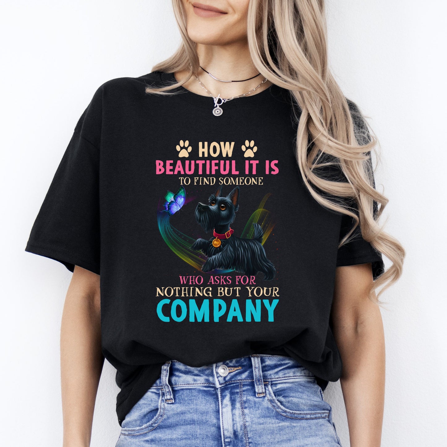 Who asks for nothing but your company T-Shirt gift Scottish terrier Dog mom Unisex tee Black Navy Dark Heather-Black-Family-Gift-Planet