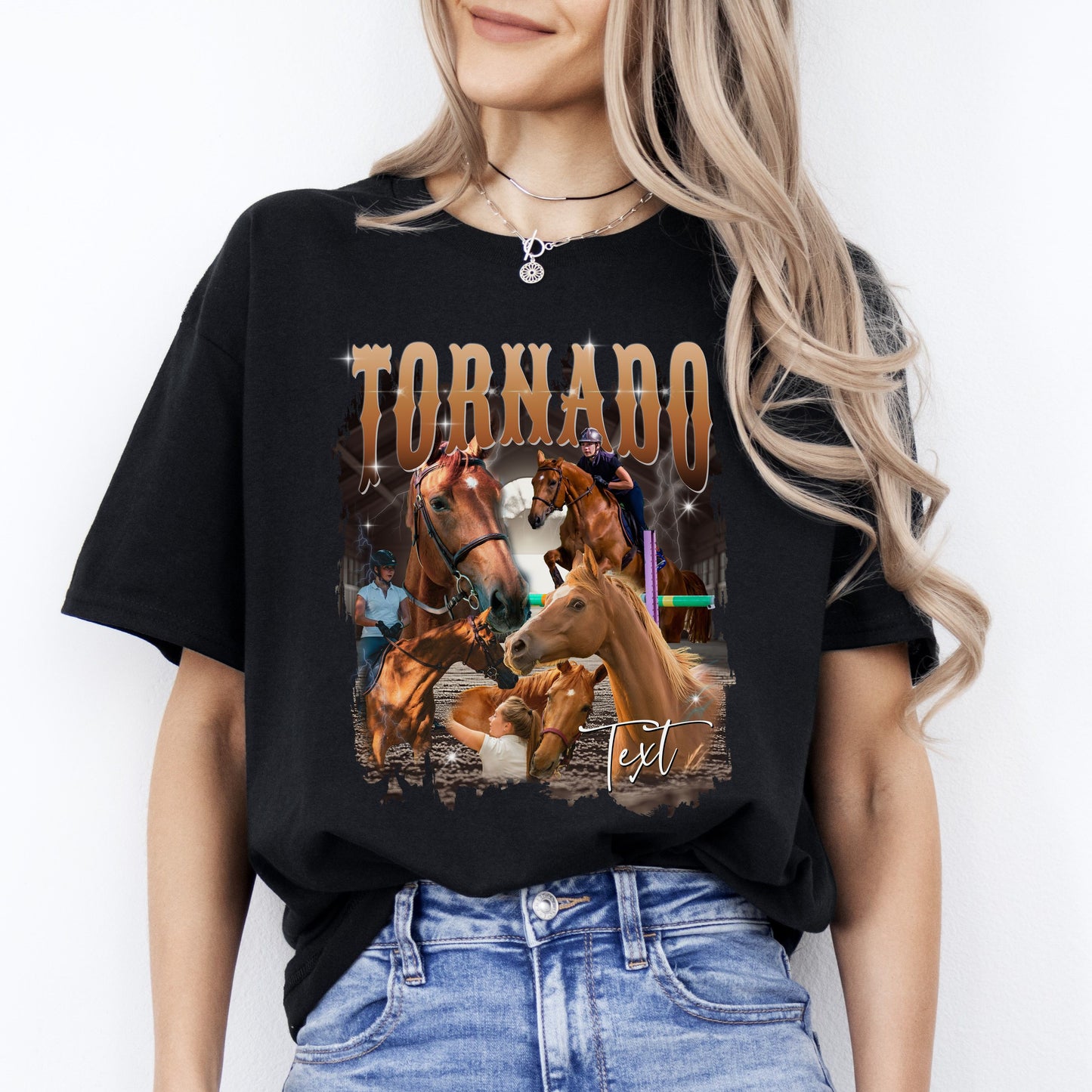 Custom horse T-Shirt gift Personalized Horse mom Your own pictures Unisex Tee Black Navy Dark Heather-Black-Family-Gift-Planet
